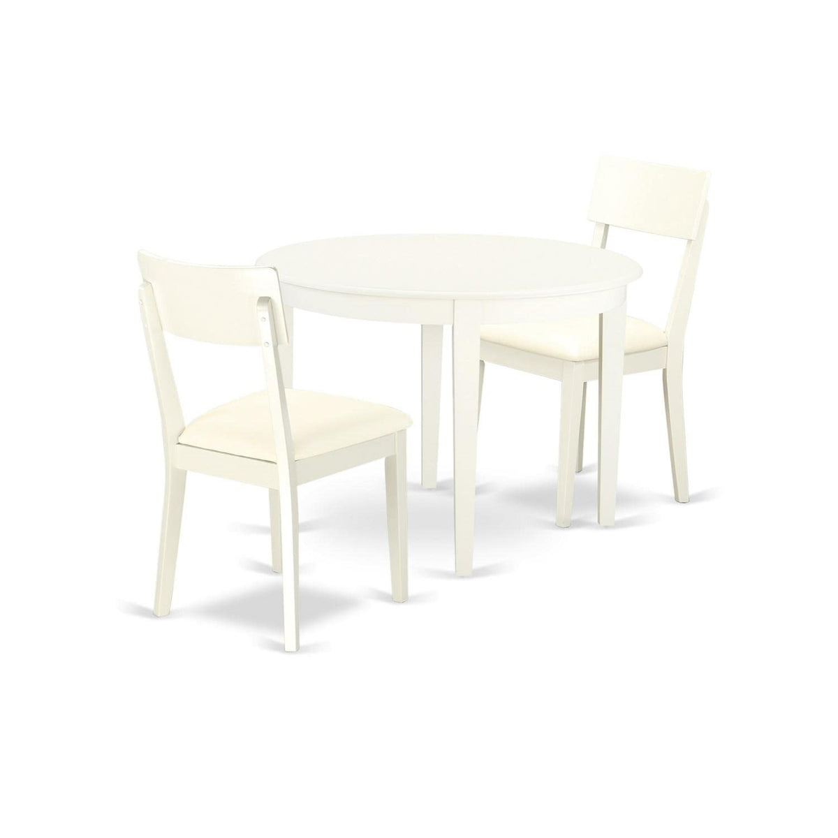Casafoyer Boad3-Lwh-Lc Boston 3 Piece Set For Small Spaces Contains A Round Table And 2 Faux Leather Kitchen Dining Chairs, Linen White, 42X42 Inch