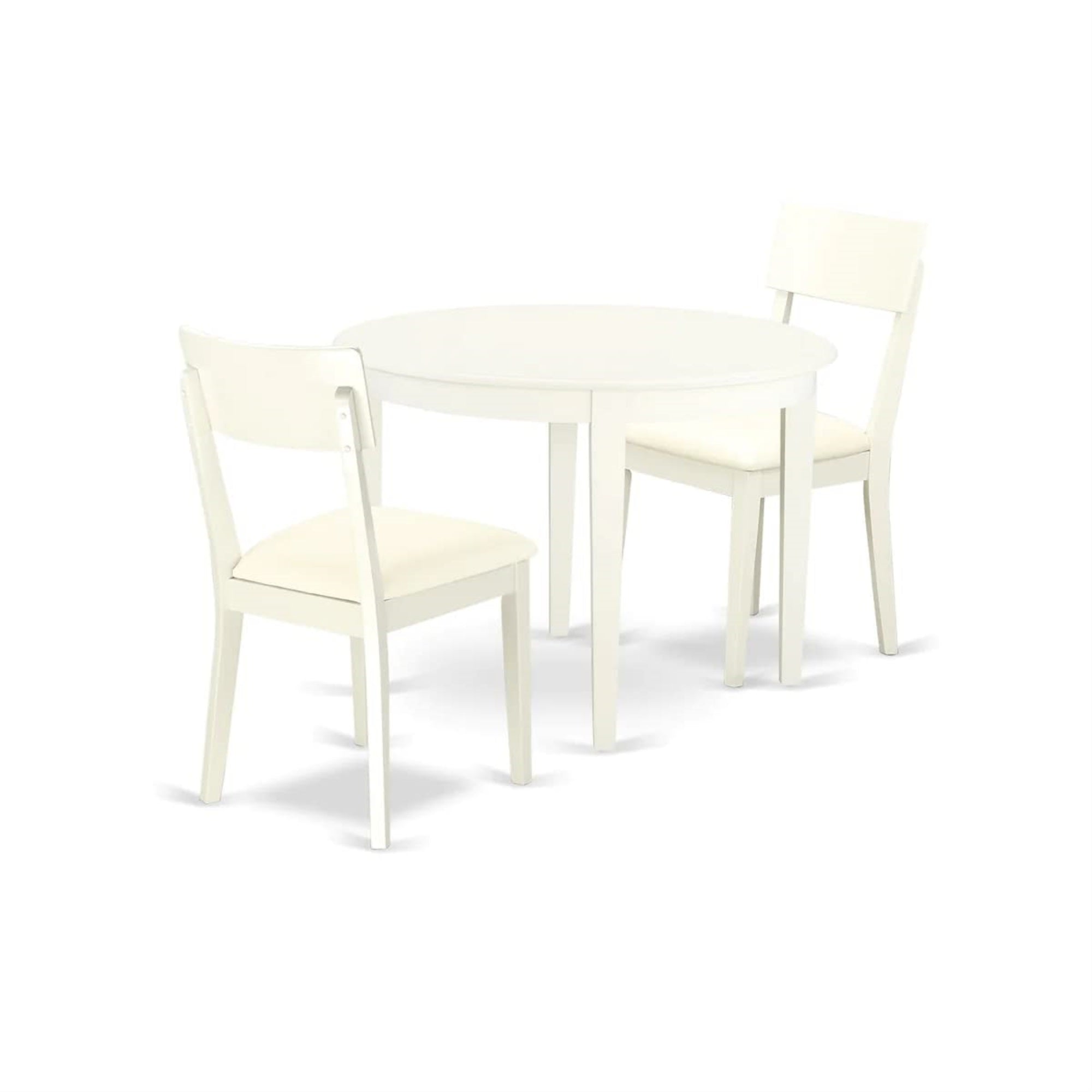 East West Furniture Boad3-Lwh-Lc Boston 3 Piece Set For Small Spaces Contains A Round Table And 2 Faux Leather Kitchen Dining Chairs, Linen White