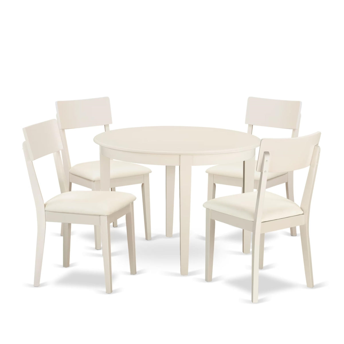 Casafoyer Boad5-Lwh-Lc Boston 5 Piece Room Furniture Set Includes A Round Kitchen Table And 4 Faux Leather Upholstered Dining Chairs, Linen White