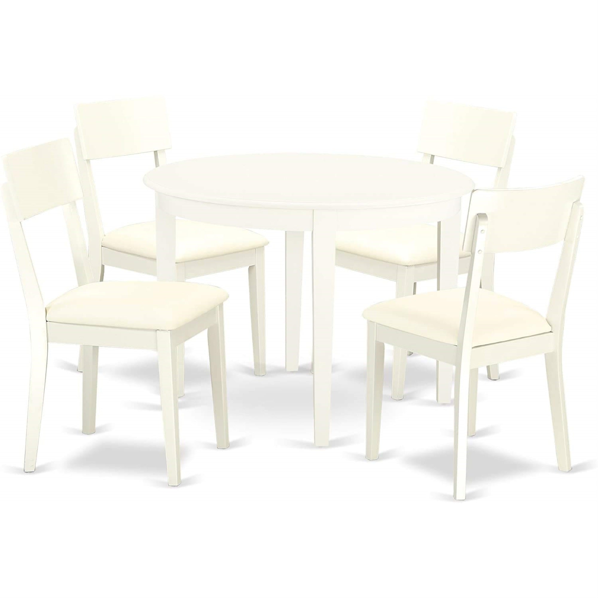Ergode Boad5-Lwh-Lc 5-Piece Dining Room Set, Round Kitchen Table & 4 Pu Leather Chairs, Linen White Hardwood, Elegant & Durable, Easy Assembly & Cleaning