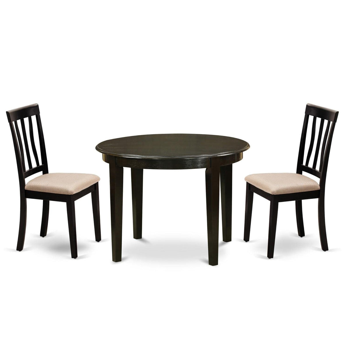 Casafoyer Boan3-Cap-C 3 Piece Kitchen Table Set For Small Spaces Contains A Round Dining Table And 2 Linen Fabric Dining Room Chairs, 42X42 Inch, Cappuccino
