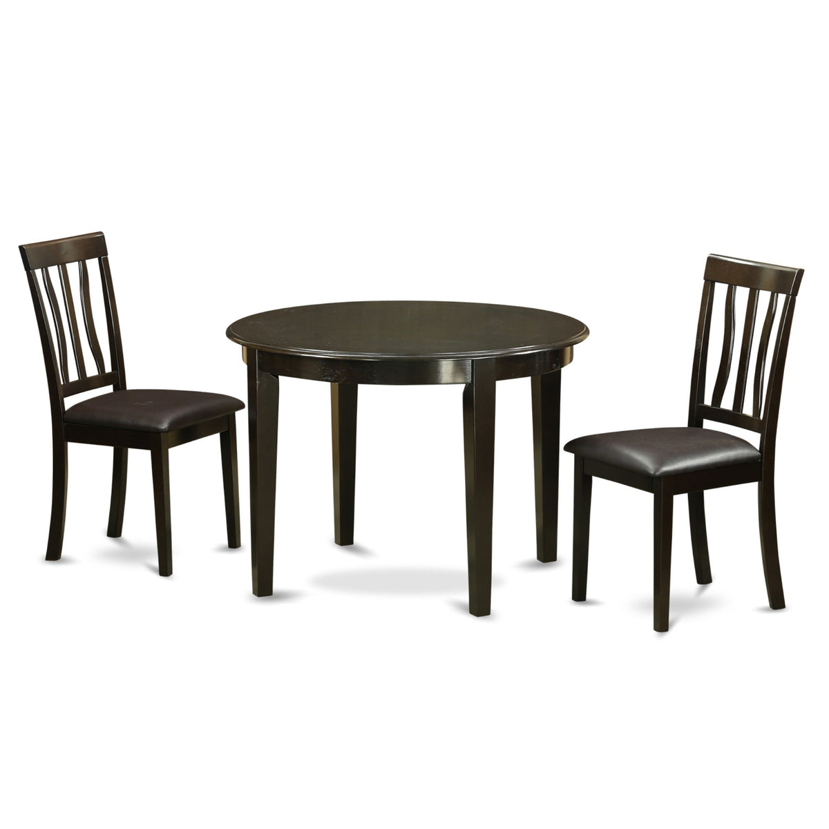 Casafoyer Boan3-Cap-Lc Boston 3 Piece Modern Set Contains A Round Table And 2 Faux Leather Kitchen Dining Chairs, Cappuccino