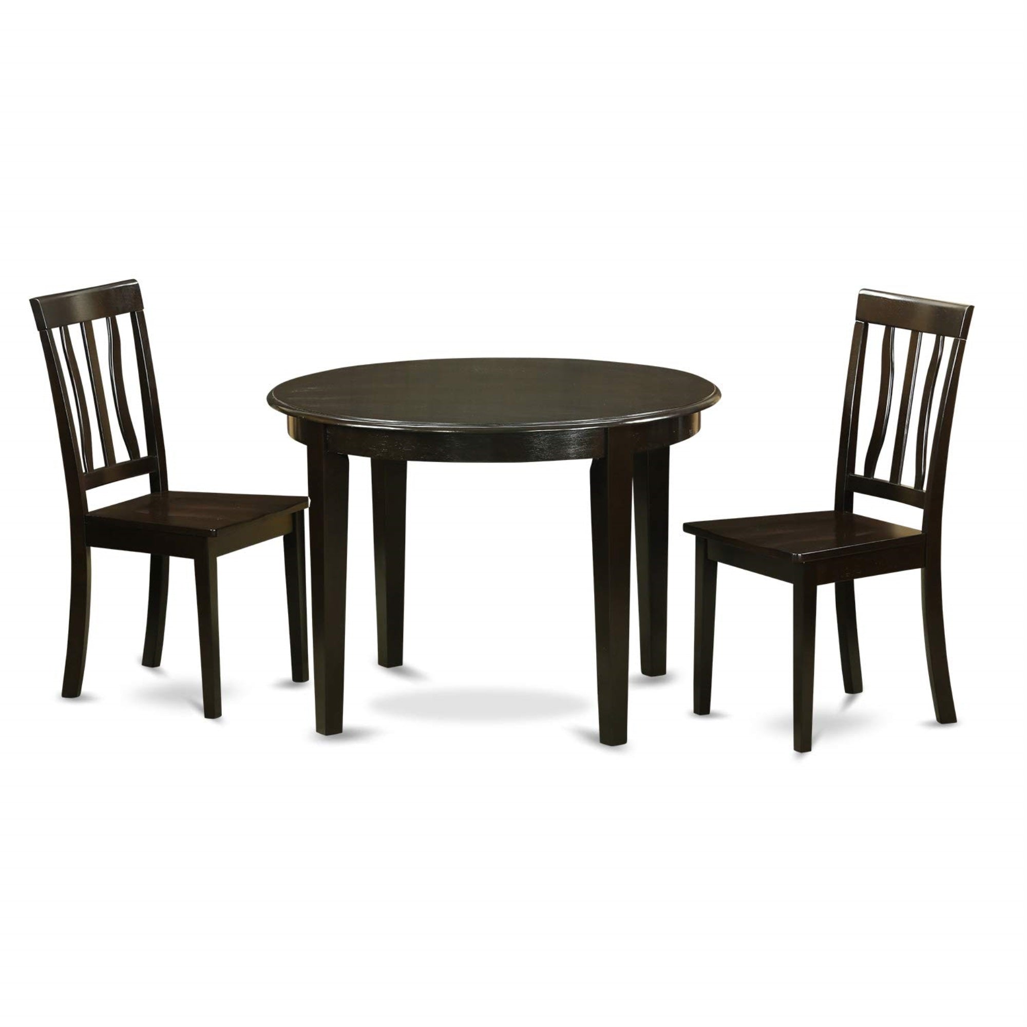 East West Furniture Boan3-Cap-W Boston 3 Piece Kitchen Set For Small Spaces Contains A Round Dining Room Table And 2 Solid Wood Seat Chairs, Cappuccino