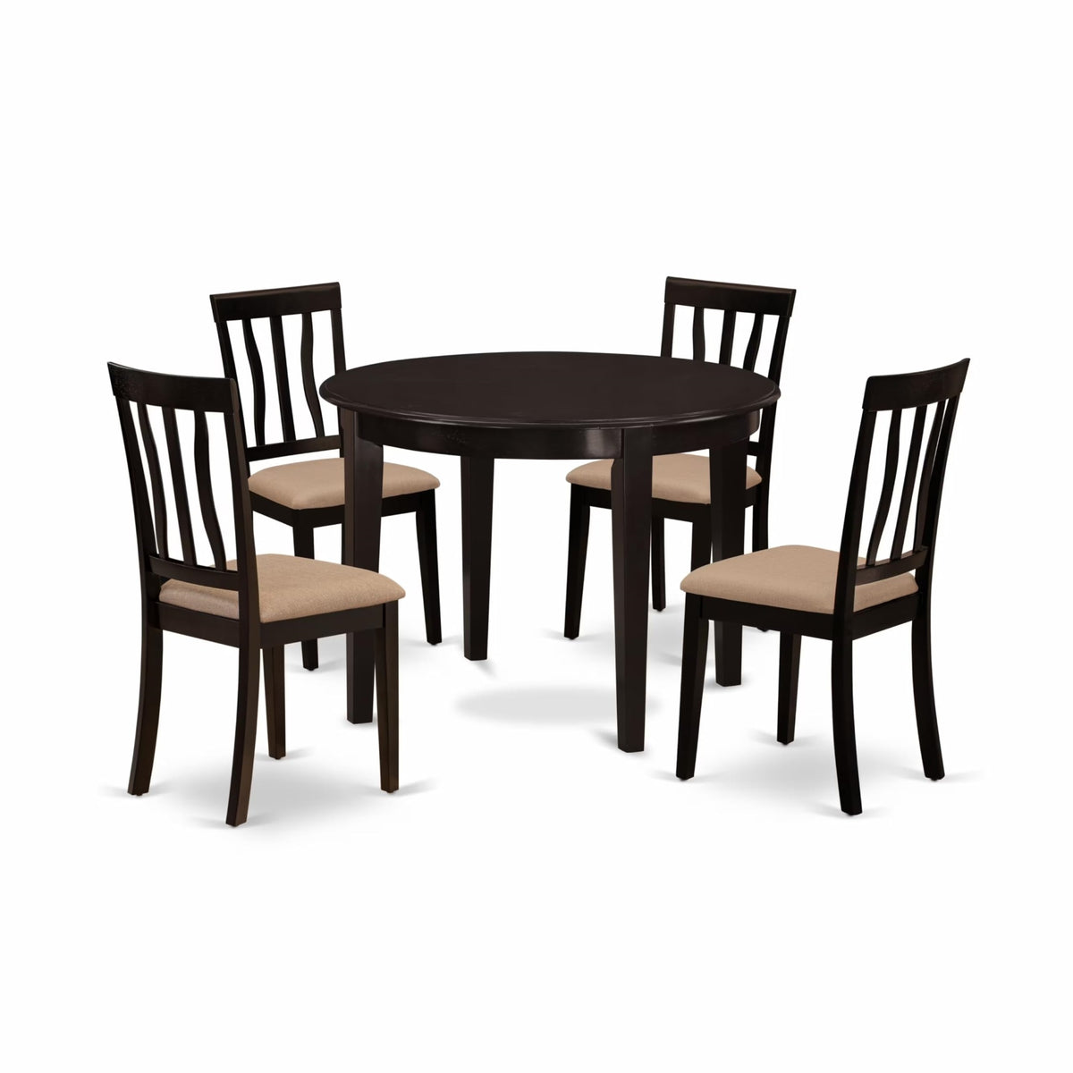 Casafoyer Boan5-Cap-C 5 Piece Dinette Set For 4 Includes A Round Kitchen Table And 4 Linen Fabric Dining Room Chairs, 42X42 Inch, Cappuccino