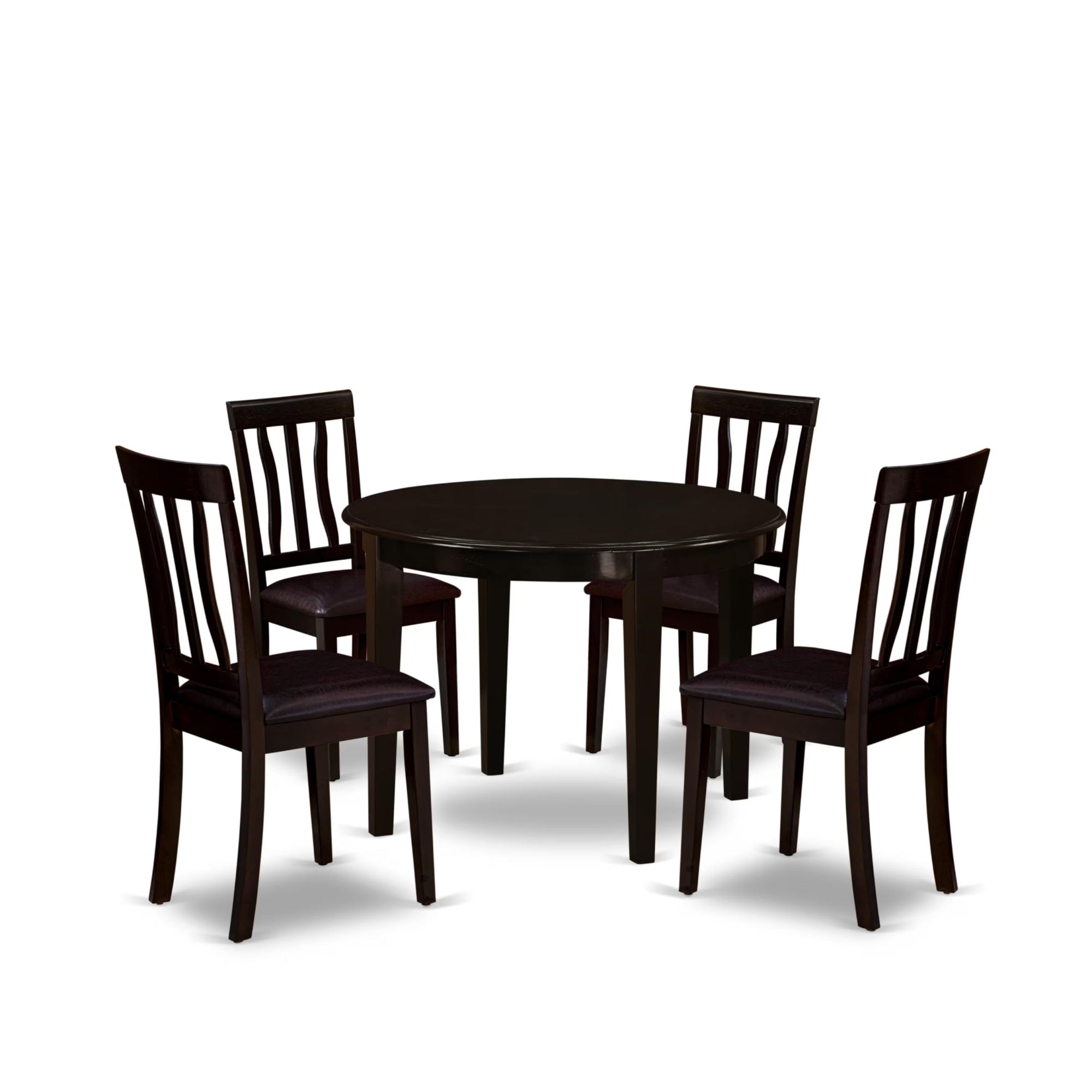 Casafoyer Boan5-Cap-Lc Boston 5 Piece Set Includes A Round Dinner Table And 4 Faux Leather Kitchen Dining Chairs, Cappuccino