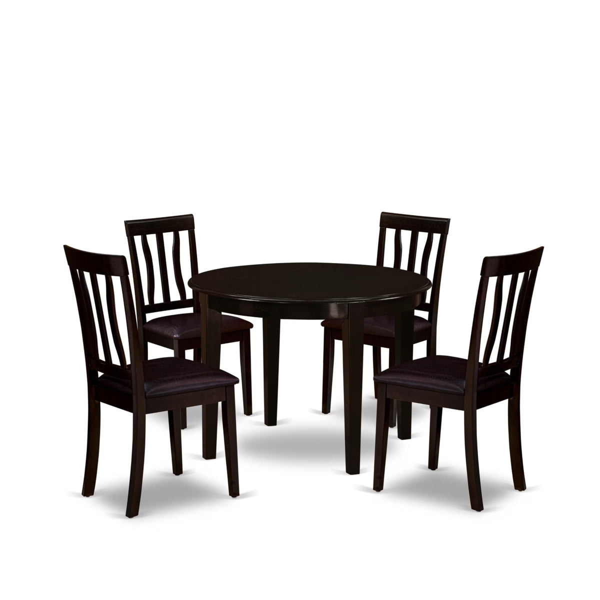 Casafoyer Boan5-Cap-Lc Boston 5 Piece Set Includes A Round Dinner Table And 4 Faux Leather Kitchen Dining Chairs, Cappuccino
