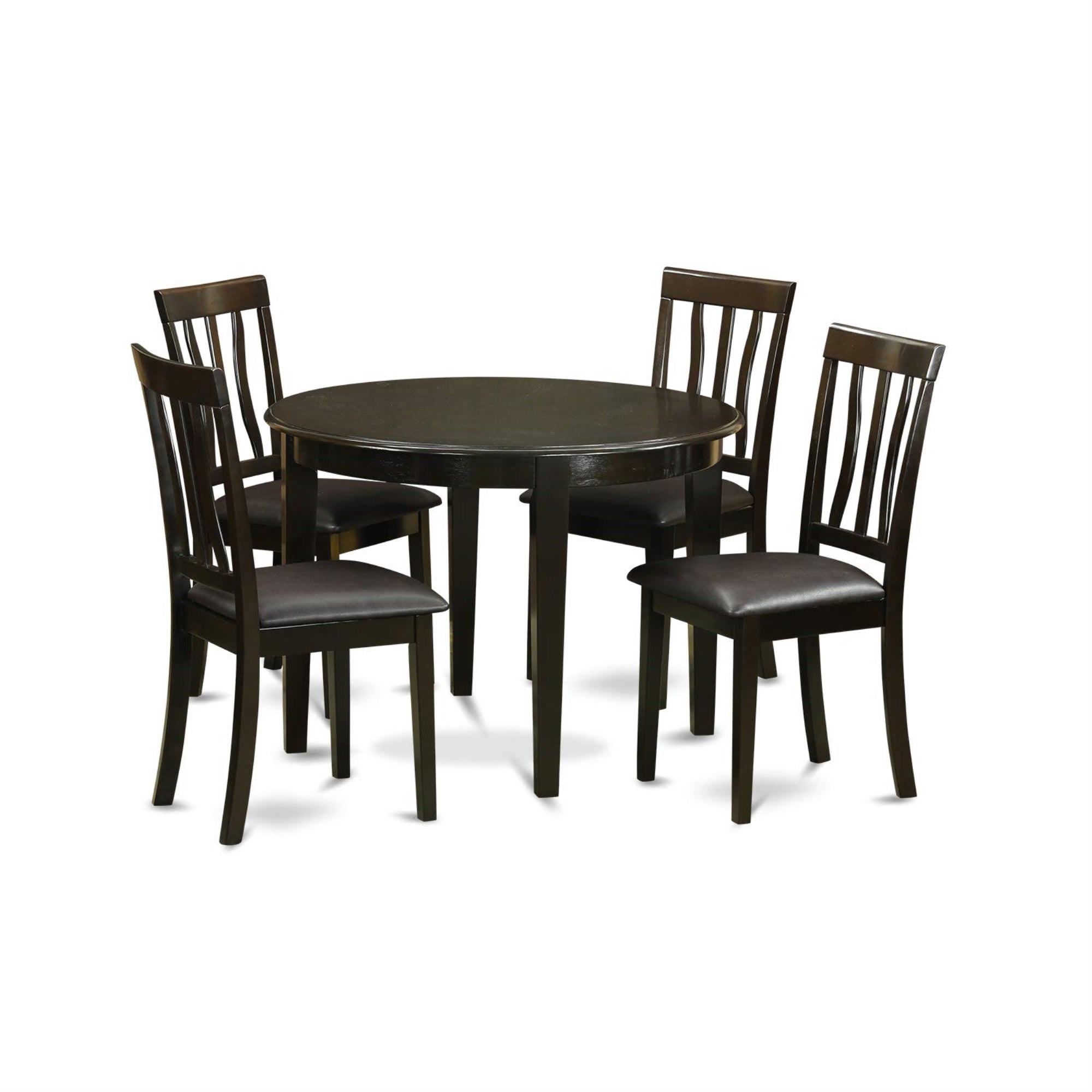 Ergode Boan5-Cap-Lc, 5-Piece Round Kitchen Set, Faux Leather Chairs, Cappuccino Hardwood Table, Easy Assembly & Cleaning