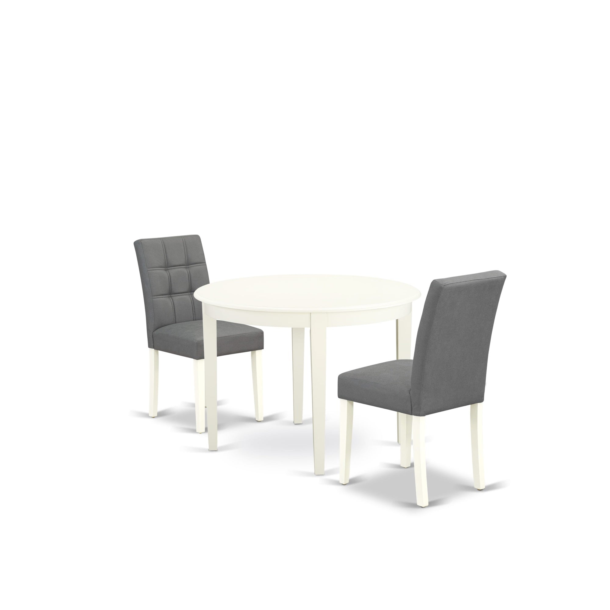 East West Furniture Boas3-Whi-41 3 Piece Dinner Table Set Contain A Wooden Table And 2 Platinum Gray Faux Leather Person Chairs With Stylish Back- Linen White Finish