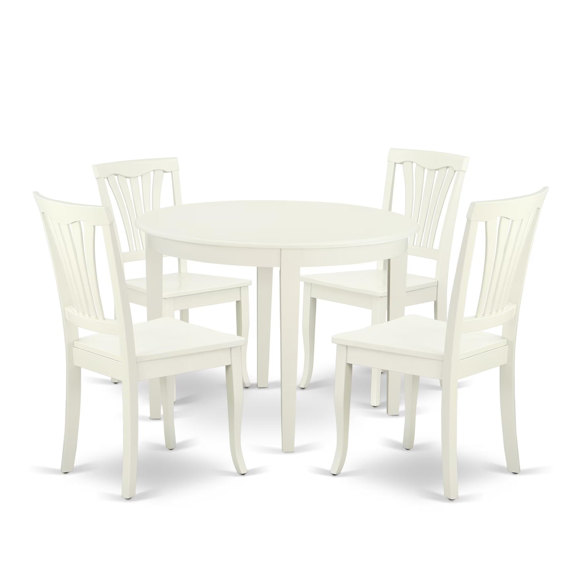 Casafoyer Boav5-Lwh-W Boston 5 Piece Room Set Includes A Round Kitchen Table And 4 Dining Chairs, Linen White, 42X42 Inch