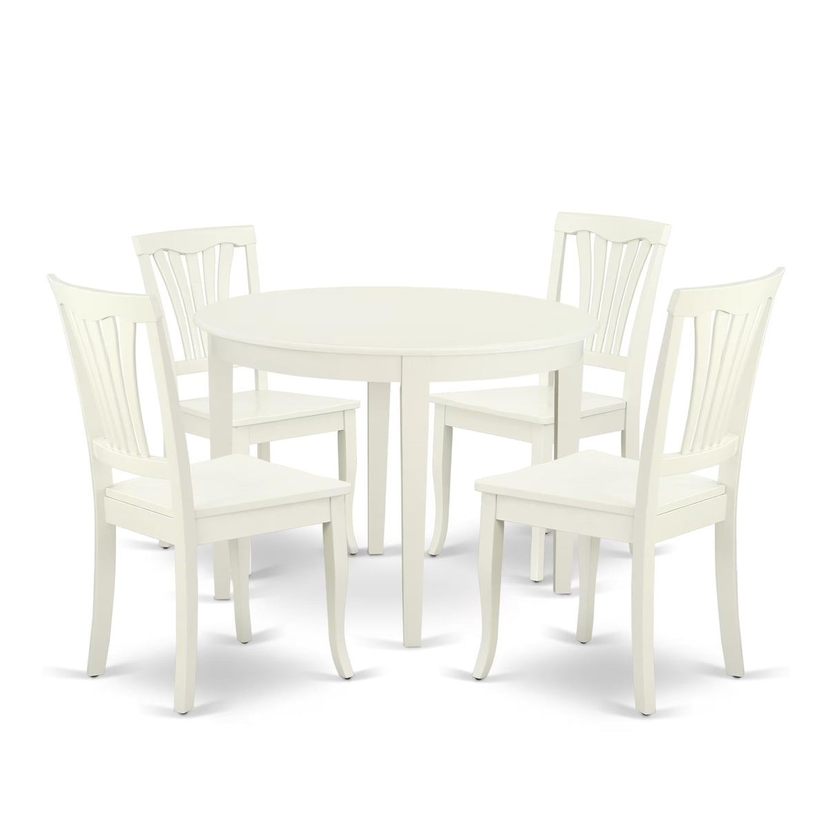 Casafoyer Boav5-Lwh-W Boston 5 Piece Room Set Includes A Round Kitchen Table And 4 Dining Chairs, Linen White, 42X42 Inch