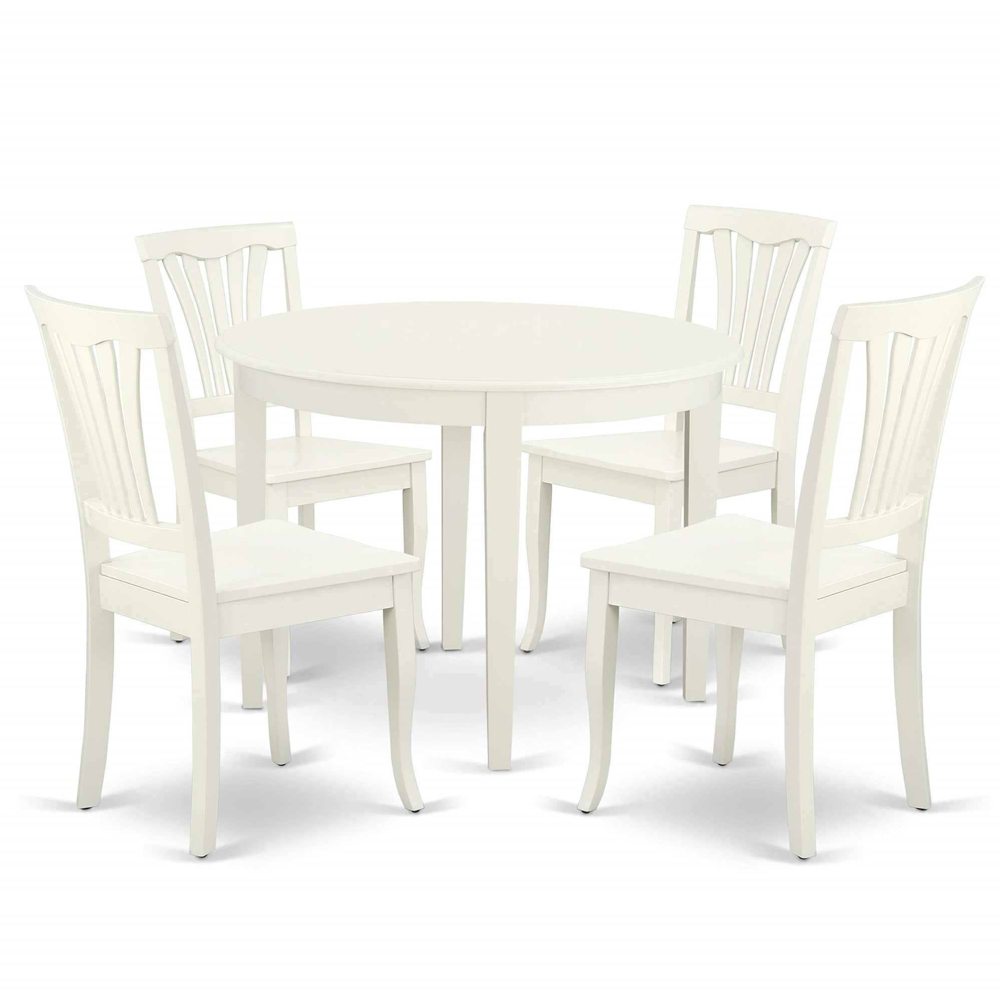 Ergode Boav5-Lwh-W, Mid-Century Dining Room Set, 5-Piece, Asian Wood, Round Table, 4 Chairs, Linen White, 42X42 Inch