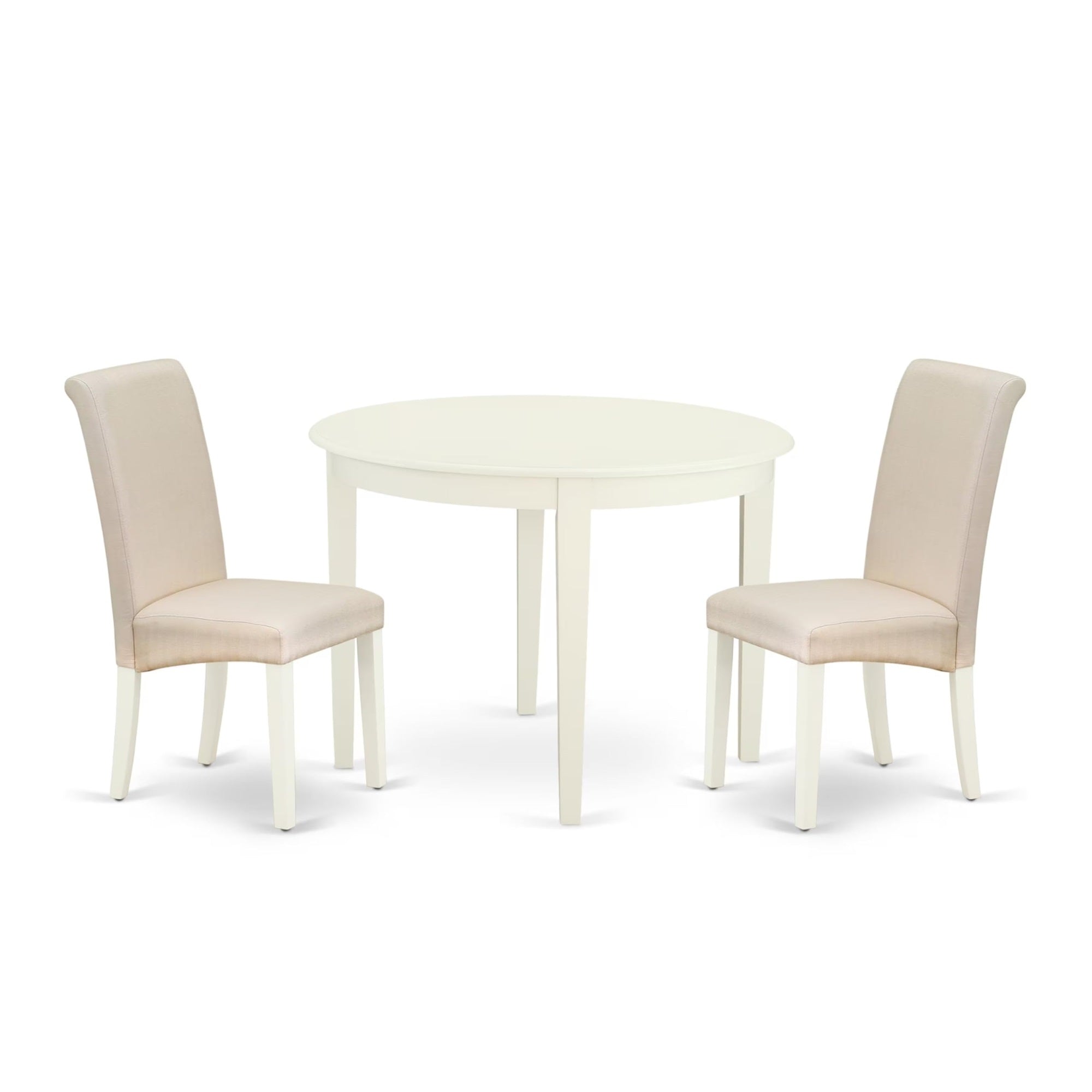 Casafoyer Boba3-Whi-01 3 Piece Kitchen Table & Chairs Set Contains A Round Dining Room Table And 2 Cream Linen Fabric Upholstered Parson Chairs, 42X42 Inch, Linen White