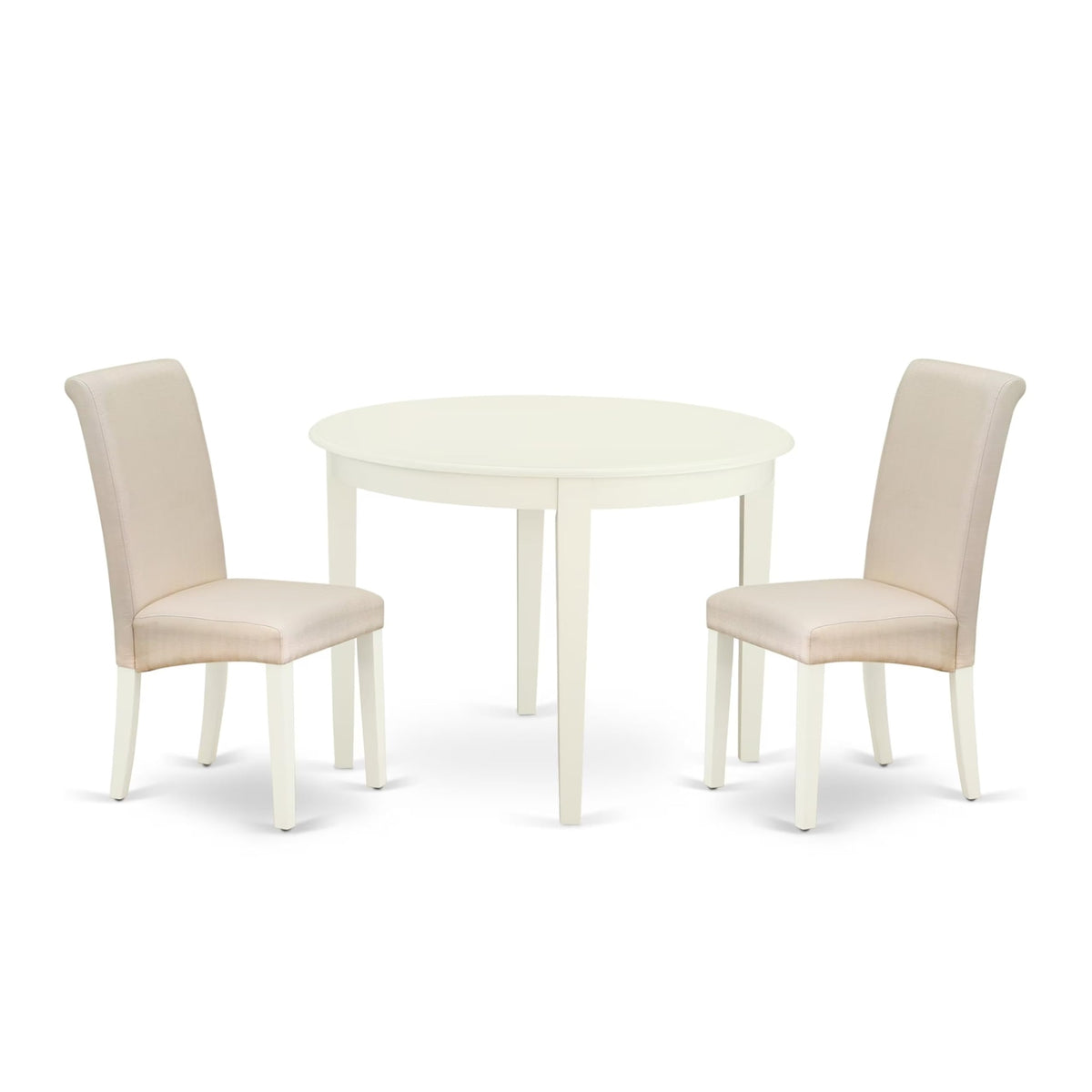 Casafoyer Boba3-Whi-01 3 Piece Kitchen Table & Chairs Set Contains A Round Dining Room Table And 2 Cream Linen Fabric Upholstered Parson Chairs, 42X42 Inch, Linen White