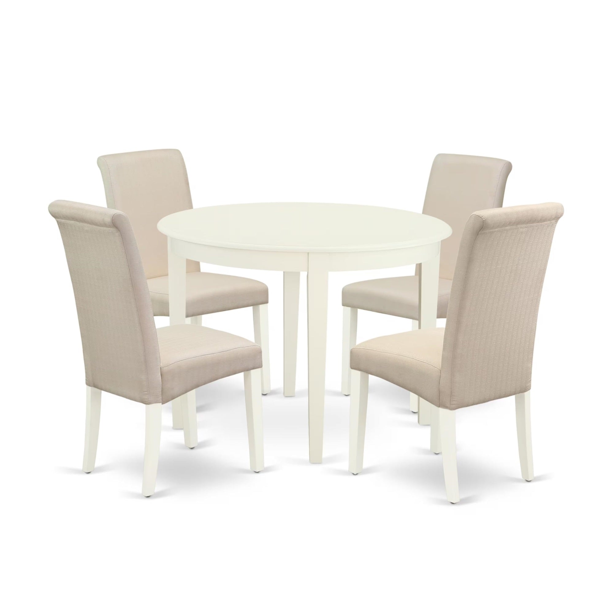 Casafoyer Boba5-Whi-01 5 Piece Modern Dining Table Set Includes A Round Kitchen Table And 4 Cream Linen Fabric Parsons Dining Chairs, 42X42 Inch, Linen White