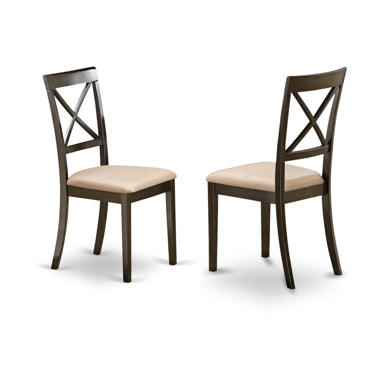 Casafoyer Boc-Cap-C Boston Kitchen Dining Chairs - Linen Fabric Upholstered Wooden Chairs, Set Of 2, Cappuccino