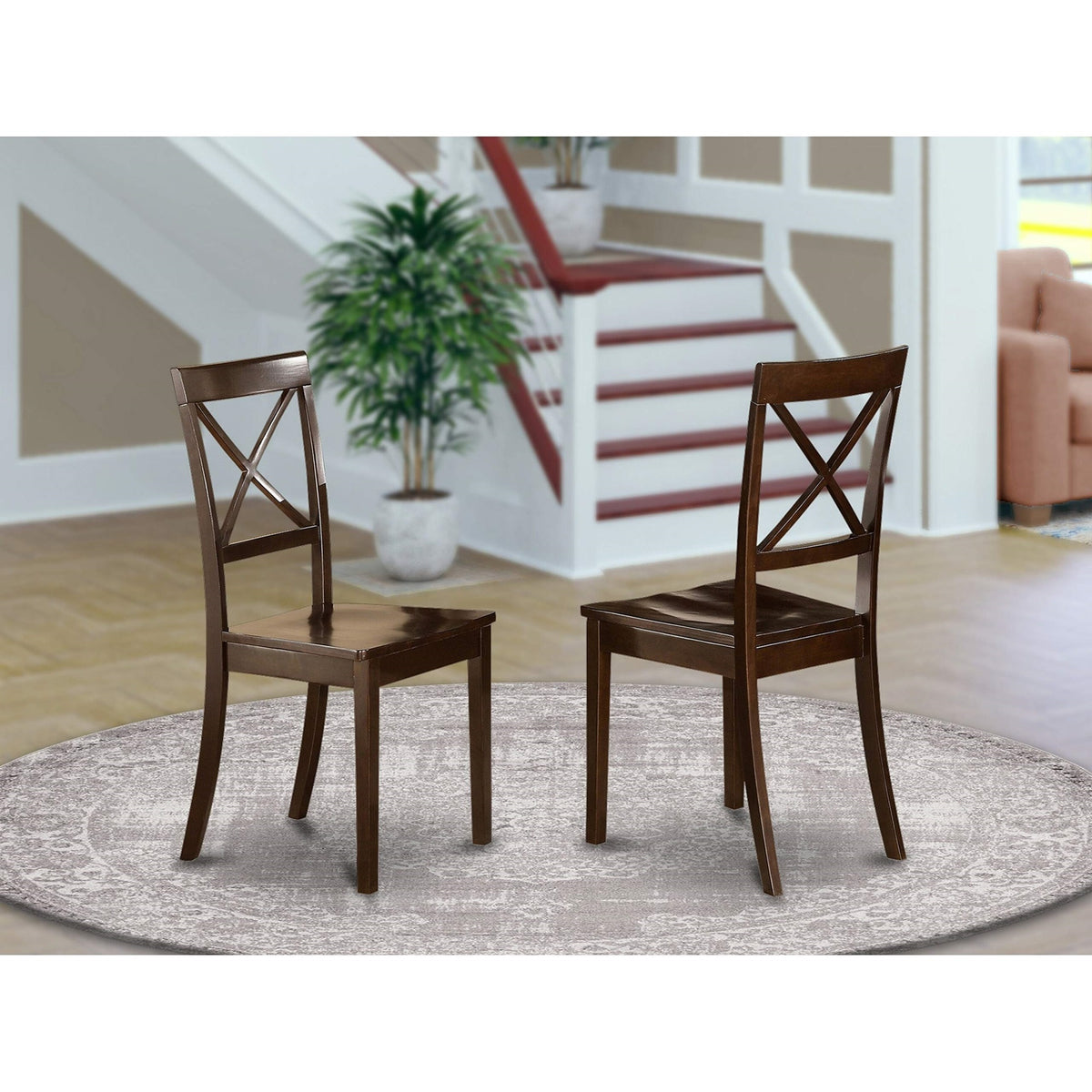 Casafoyer Boc-Cap-W Boston Dining Room Chairs - Cross Back Solid Wood Seat Chairs, Set Of 2, Cappuccino
