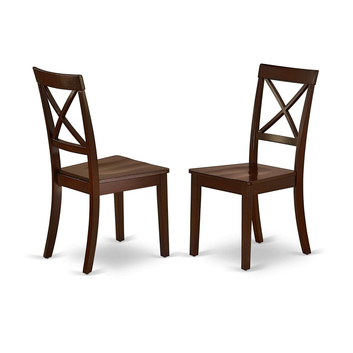 Casafoyer Boc-Mah-W Boston Dining Chairs - Cross Back Wood Seat Kitchen Chairs, Set Of 2, Mahogany
