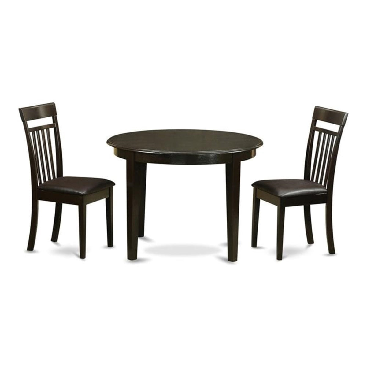 Casafoyer Boca3-Cap-Lc 3 Piece Modern Dining Table Set Contains A Round Kitchen Table And 2 Faux Leather Upholstered Dining Chairs, 42X42 Inch, Cappuccino