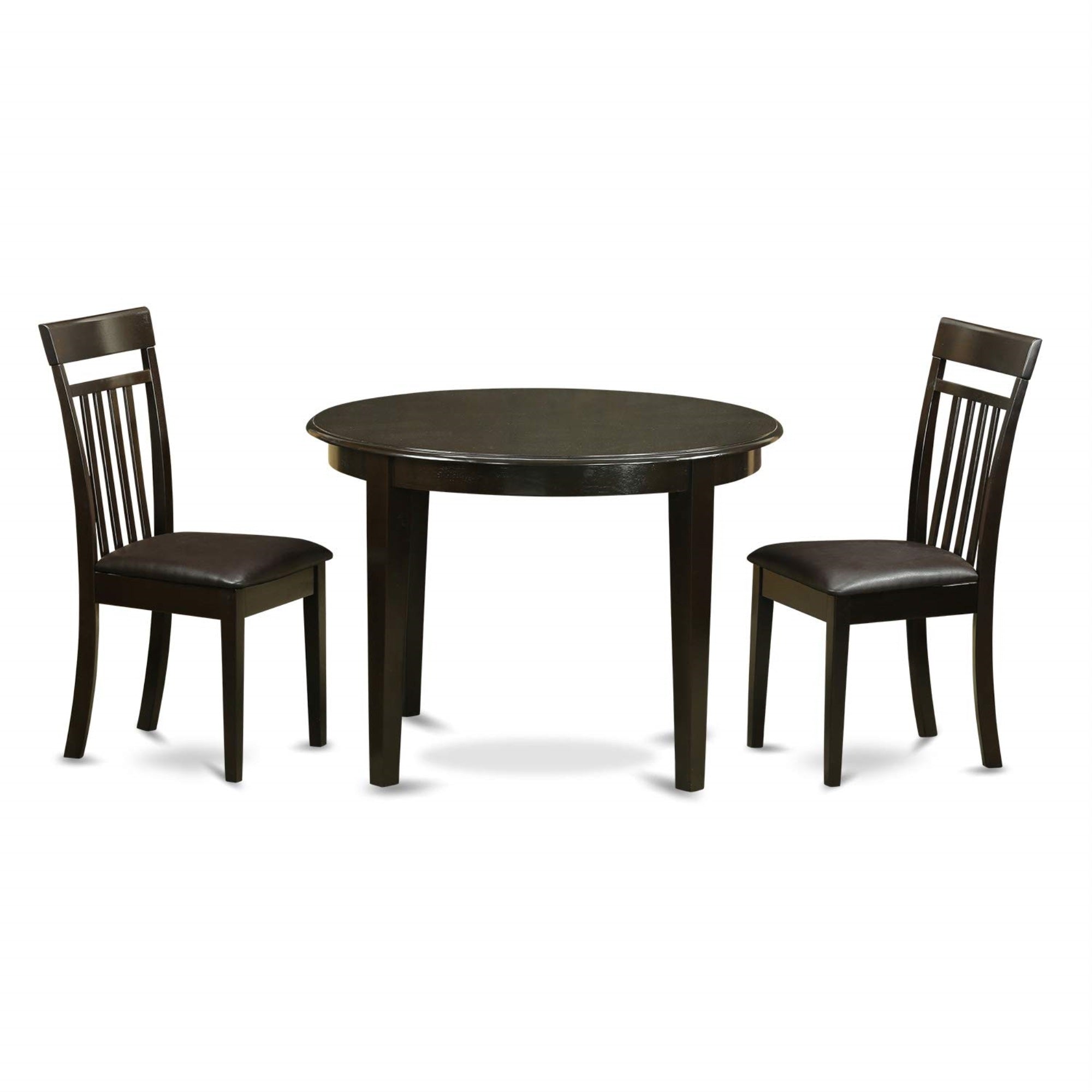 East West Furniture Boca3-Cap-Lc Boston 3 Piece Modern Set Contains A Round Kitchen Table And 2 Faux Leather Upholstered Dining Chairs, Cappuccino