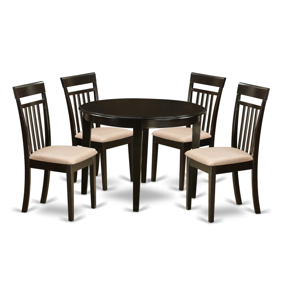 Casafoyer Boca5-Cap-C 5 Piece Modern Dining Table Set Includes A Round Kitchen Table And 4 Linen Fabric Kitchen Dining Chairs, 42X42 Inch, Cappuccino