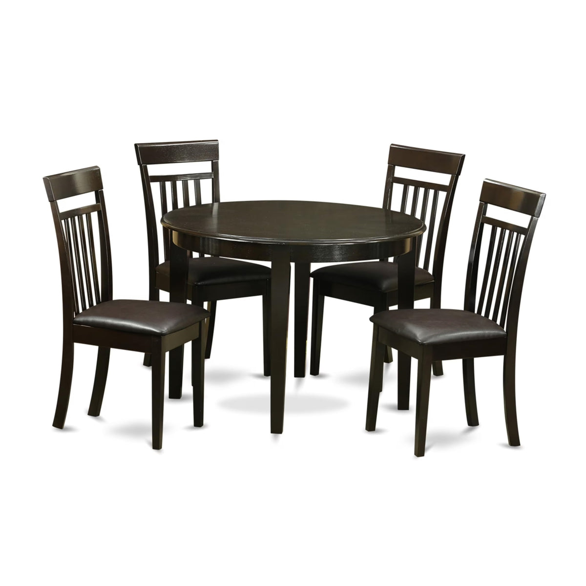 Casafoyer Boca5-Cap-Lc 5 Piece Dining Room Table Set Includes A Round Wooden Table And 4 Faux Leather Kitchen Dining Chairs, 42X42 Inch, Cappuccino