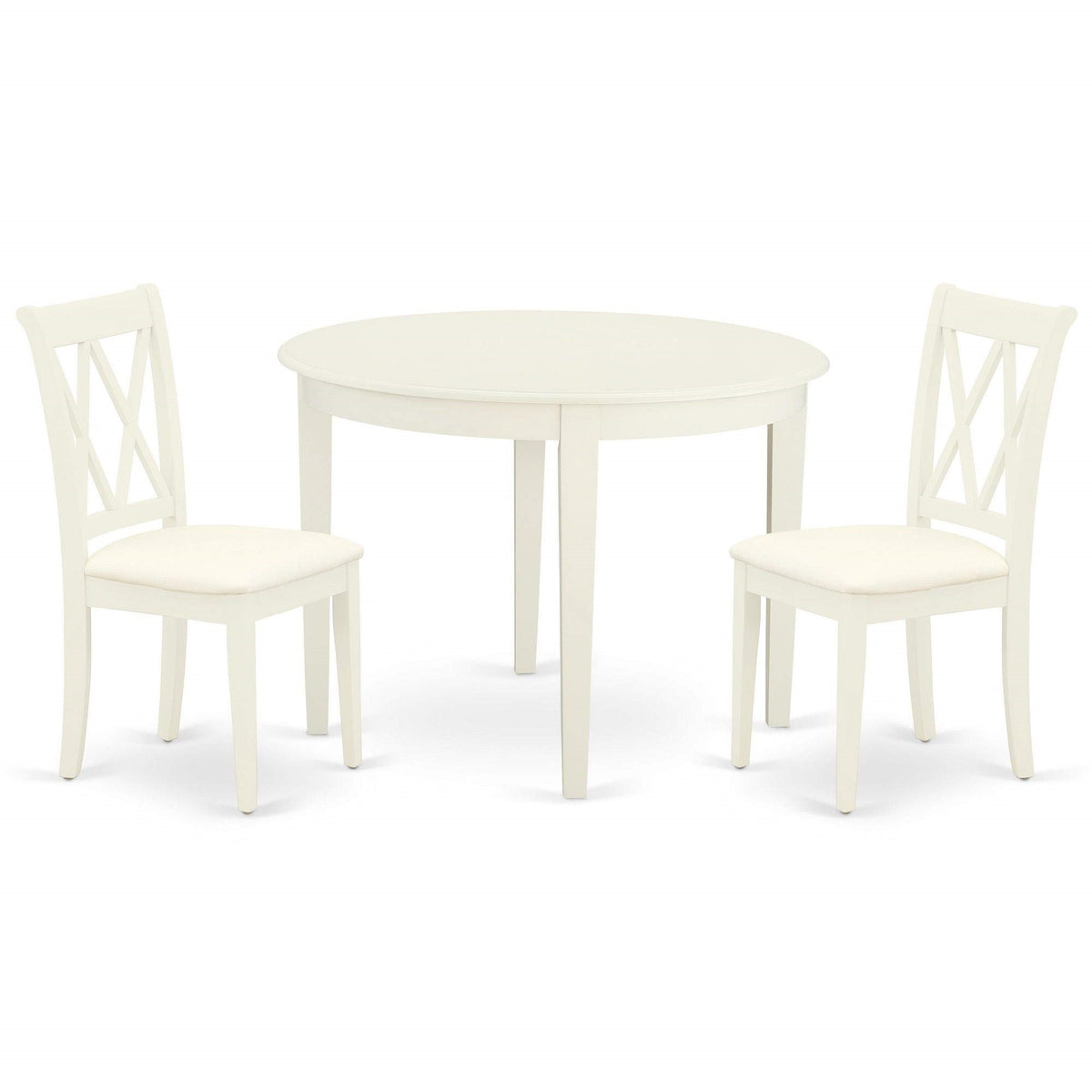 Casafoyer Bocl3-Whi-C Boston 3 Piece Room Set Contains A Round Wooden Table And 2 Fabric Kitchen Dining Chairs, Linen White, 42X42 Inch