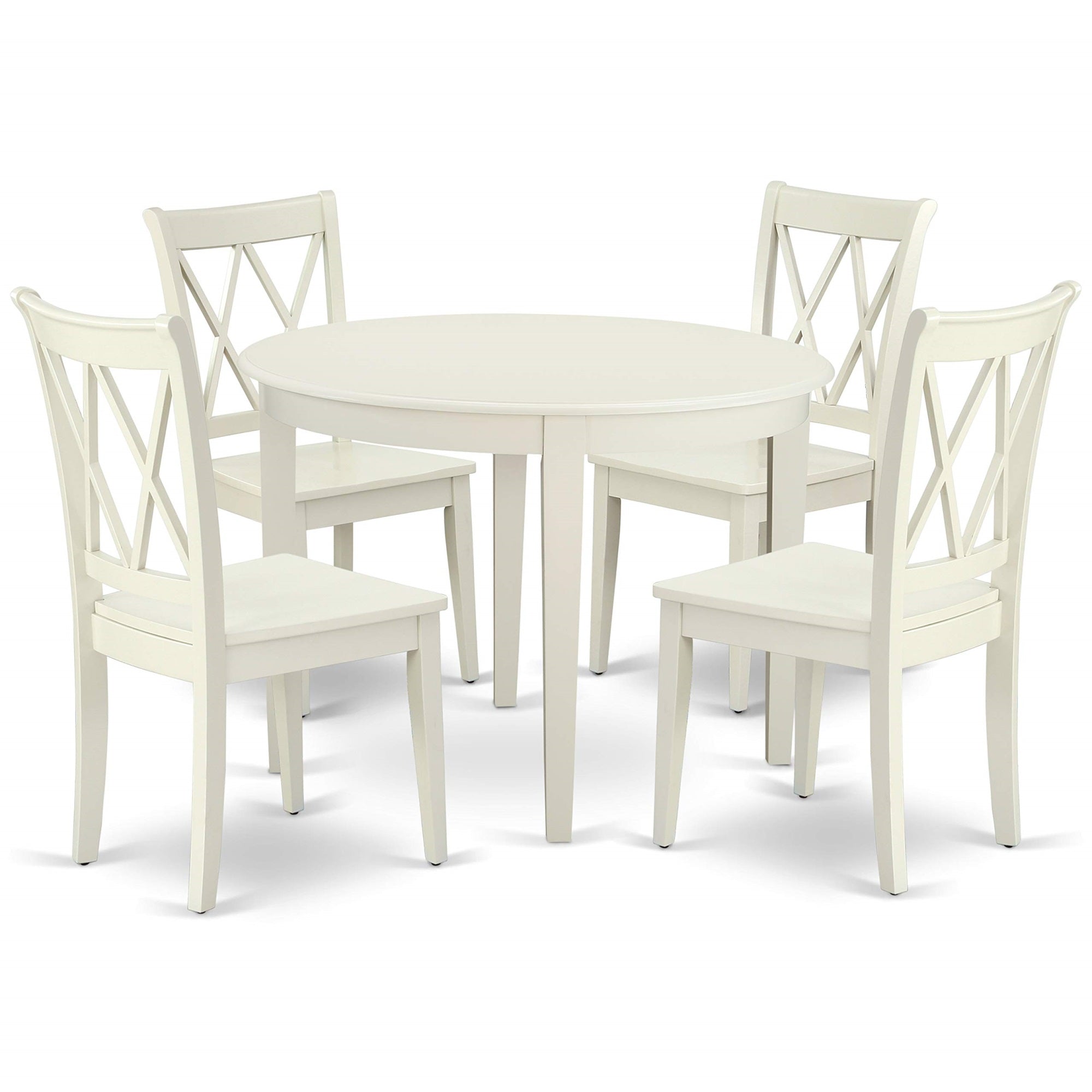 East West Furniture Bocl5-Lwh-W Boston 5 Piece Modern Set Includes A Round Kitchen Table And 4 Dining Chairs, Linen White, 42X42 Inch