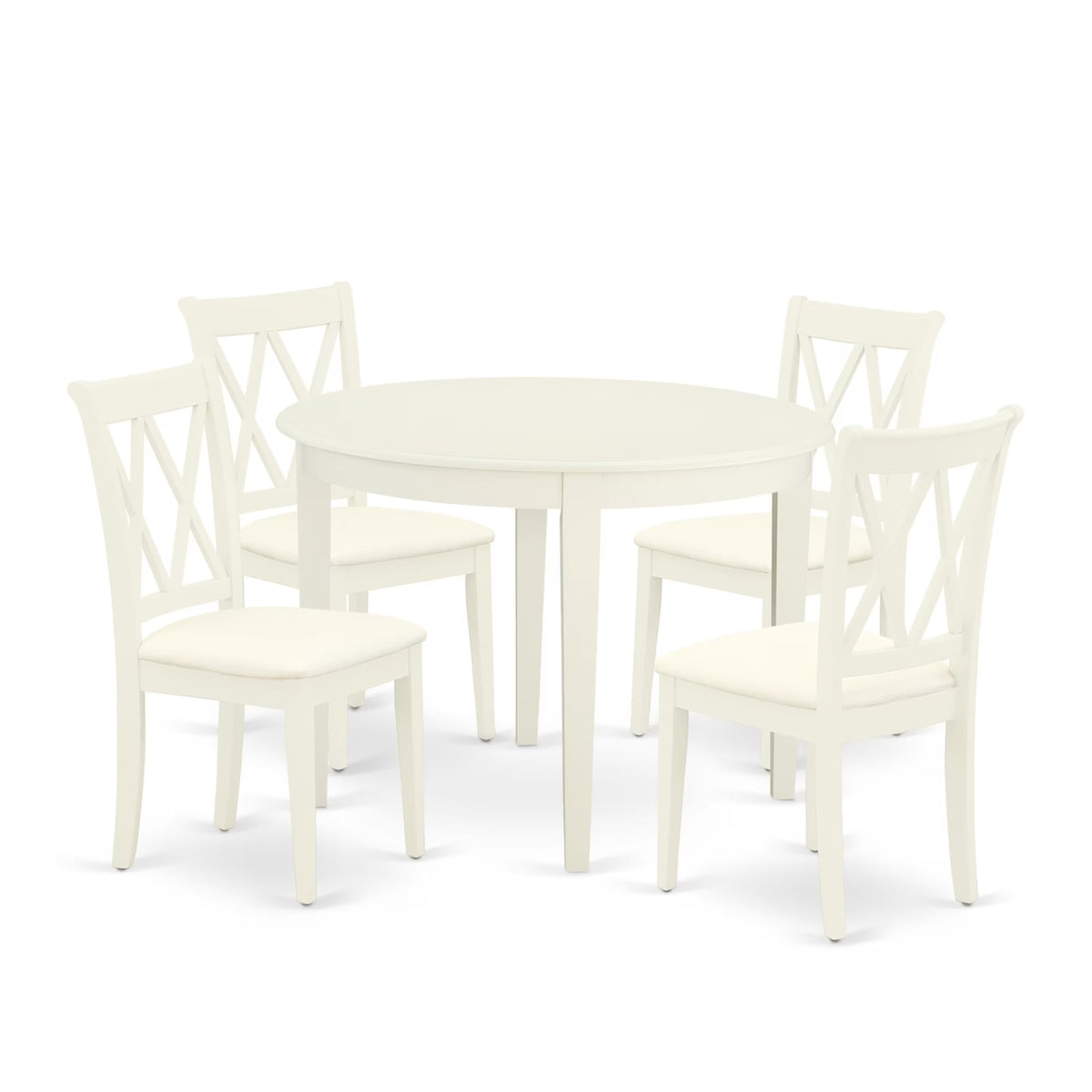 Casafoyer Bocl5-Whi-C 5 Piece Dinette Set For 4 Includes A Round Kitchen Table And 4 Linen Fabric Dining Room Chairs, 42X42 Inch, Linen White