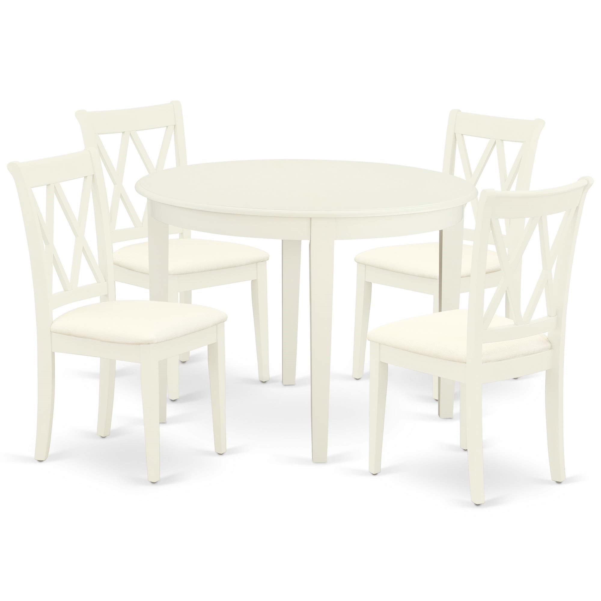 Ergode Bocl5-Whi-C, 5-Piece Dining Table Set, Linen White Hardwood, 4 Chairs, Mid-Century Design, Easy Assembly & Cleaning, Durable Asian Wood, Elegant Addition To Dining Space