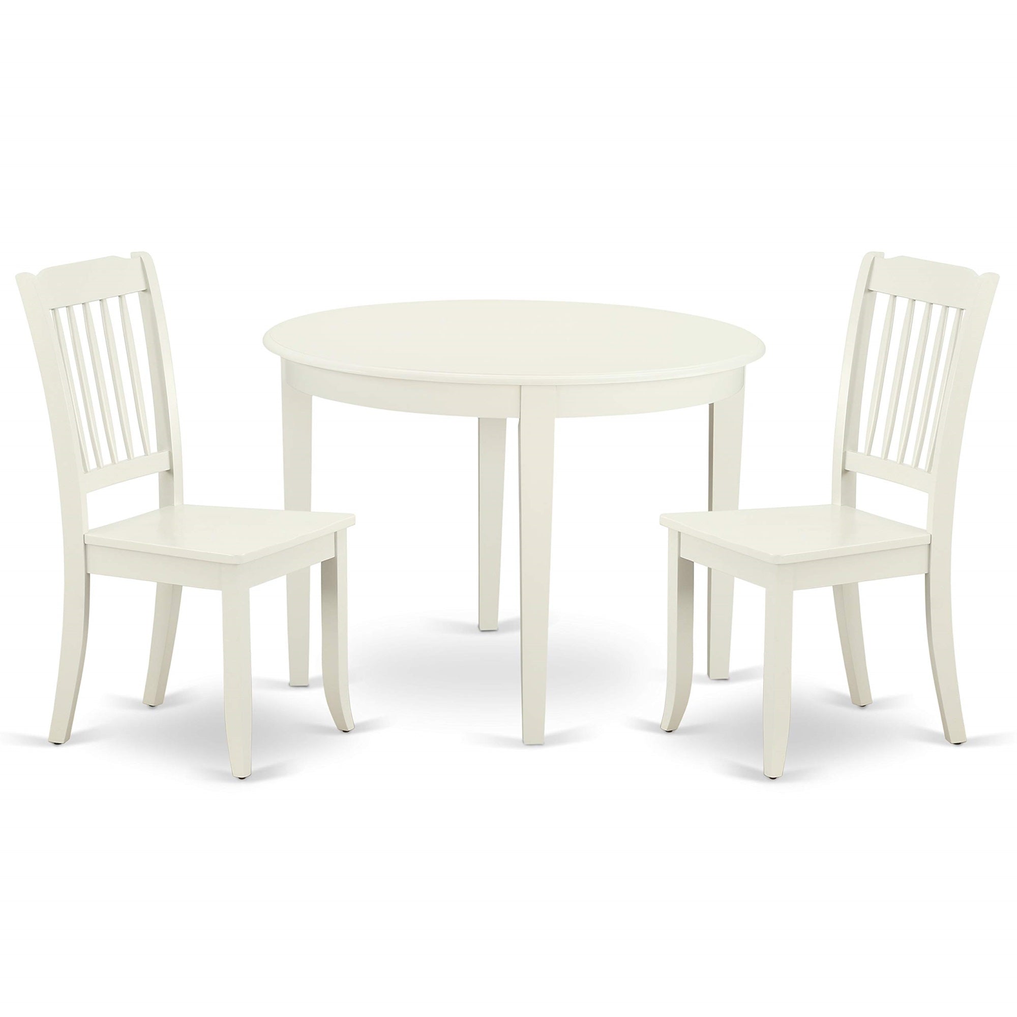 East West Furniture Boda3-Lwh-W Boston 3 Piece Kitchen Set Contains A Round Table And 2 Dining Room Chairs, Linen White