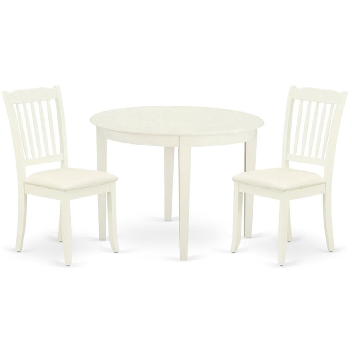 Casafoyer Boda3-Whi-C Boston 3 Piece Kitchen Table & Chairs Set Contains A Round Room Table And 2 Fabric Upholstered Dining Chairs, Linen White, 42X42 Inch