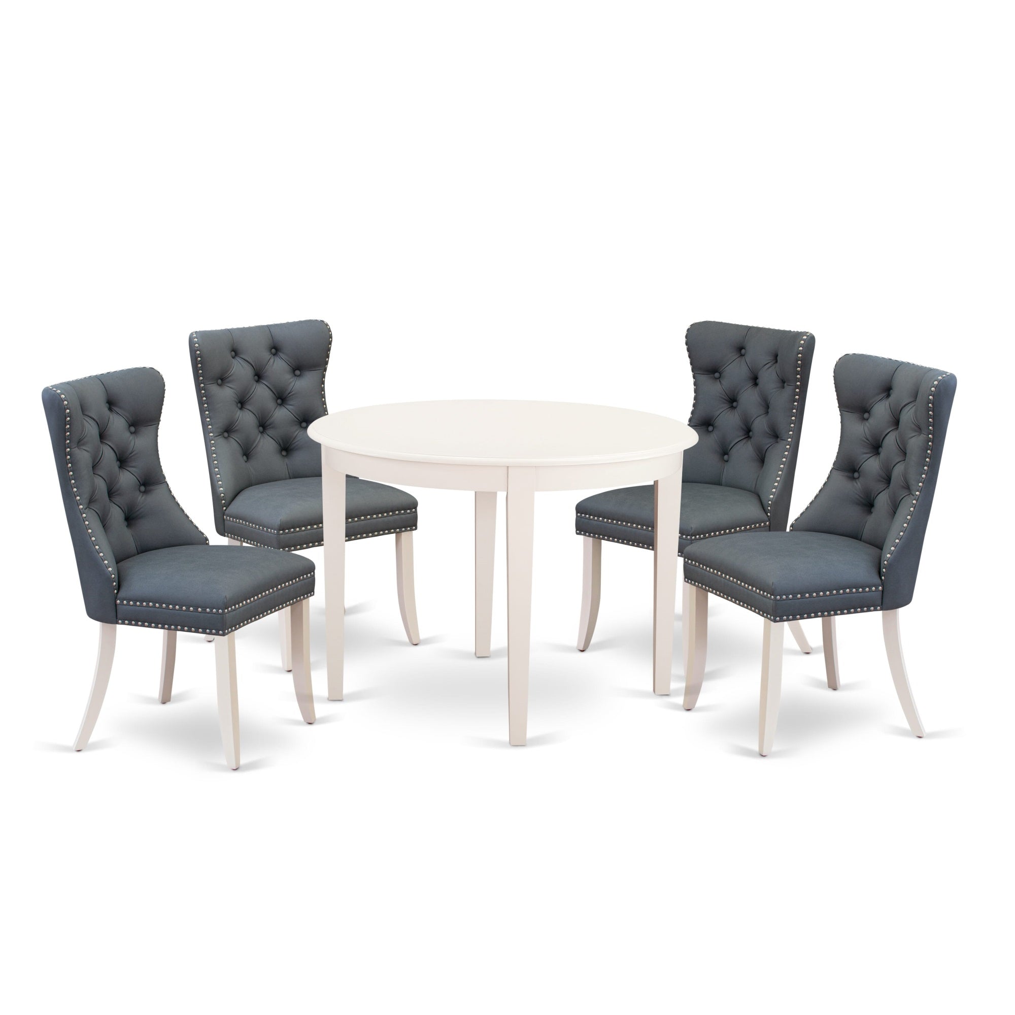 East West Furniture Boda5-Whi-13 5 Piece Dining Set Contains A Round Kitchen Table And 4 Upholstered Parson Chairs, 42X42 Inch, Linen White