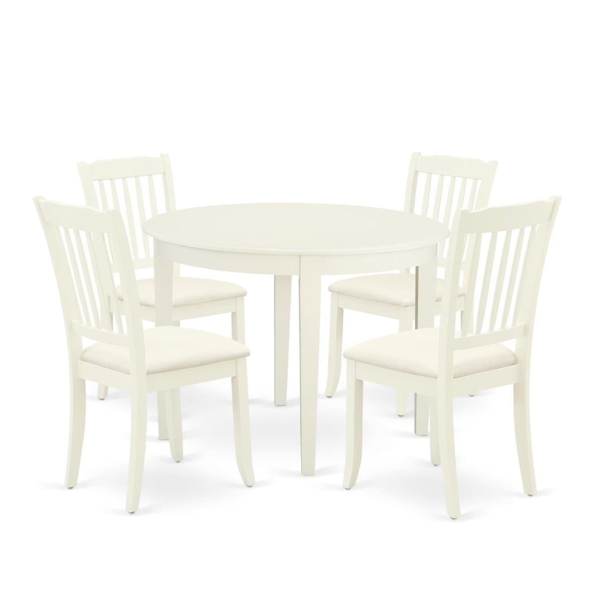 Casafoyer Boda5-Whi-C Boston 5 Piece Dinette Set For 4 Includes A Round Kitchen Table And 4 Fabric Upholstered Dining Chairs, Linen White