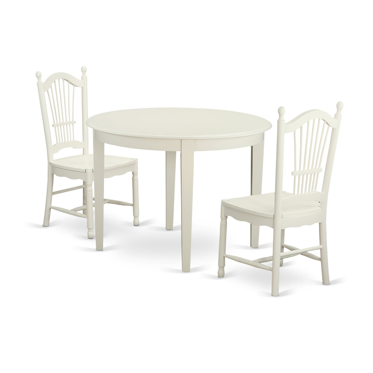 Casafoyer Boston 3 Piece Set Contains A Round Kitchen Table And 2 Dining Chairs, 42X42 Inch, Linen White