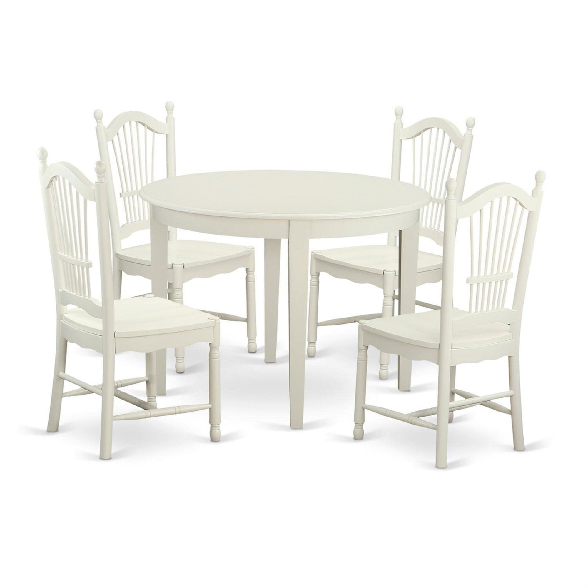 Casafoyer Boston 5 Piece Dinette Set For 4 Includes A Round Room Table And 4 Kitchen Dining Chairs, 42X42 Inch, Linen White