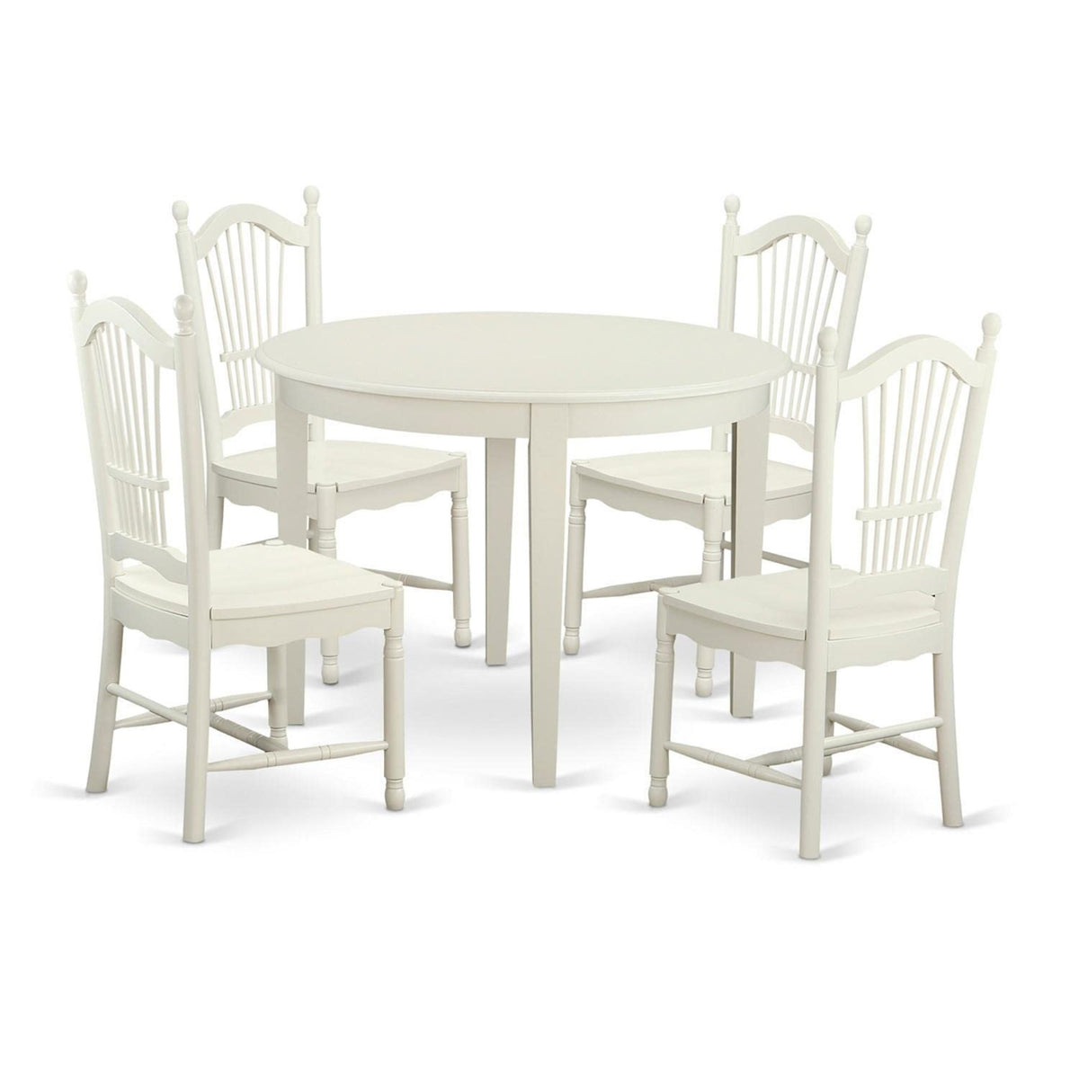 Casafoyer Boston 5 Piece Dinette Set For 4 Includes A Round Room Table And 4 Kitchen Dining Chairs, 42X42 Inch, Linen White