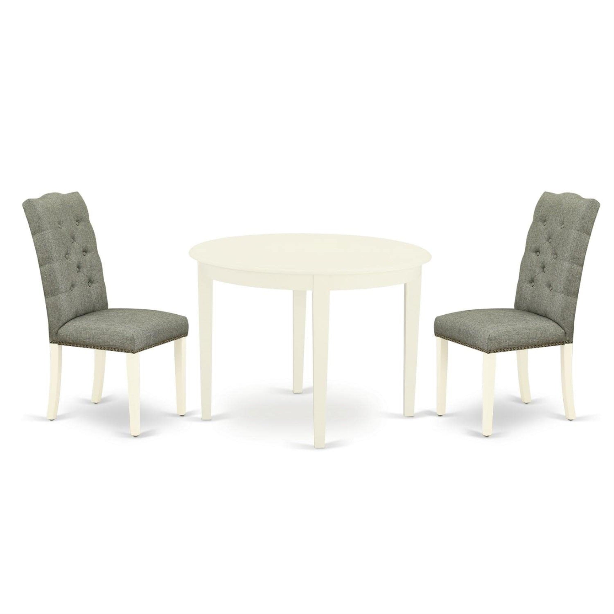 Casafoyer Boel3-Whi-07 3 Piece Dining Table Set For Small Spaces Contains A Round Kitchen Table And 2 Gray Linen Fabric Upholstered Parson Chairs, 42X42 Inch, Linen White