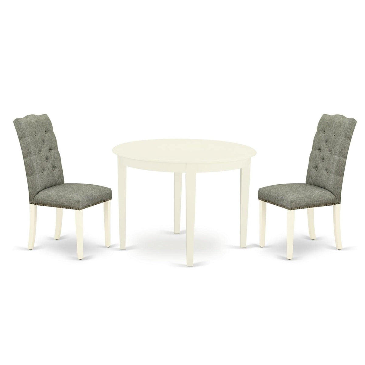 Casafoyer Boel3-Whi-07 3 Piece Dining Table Set For Small Spaces Contains A Round Kitchen Table And 2 Gray Linen Fabric Upholstered Parson Chairs, 42X42 Inch, Linen White