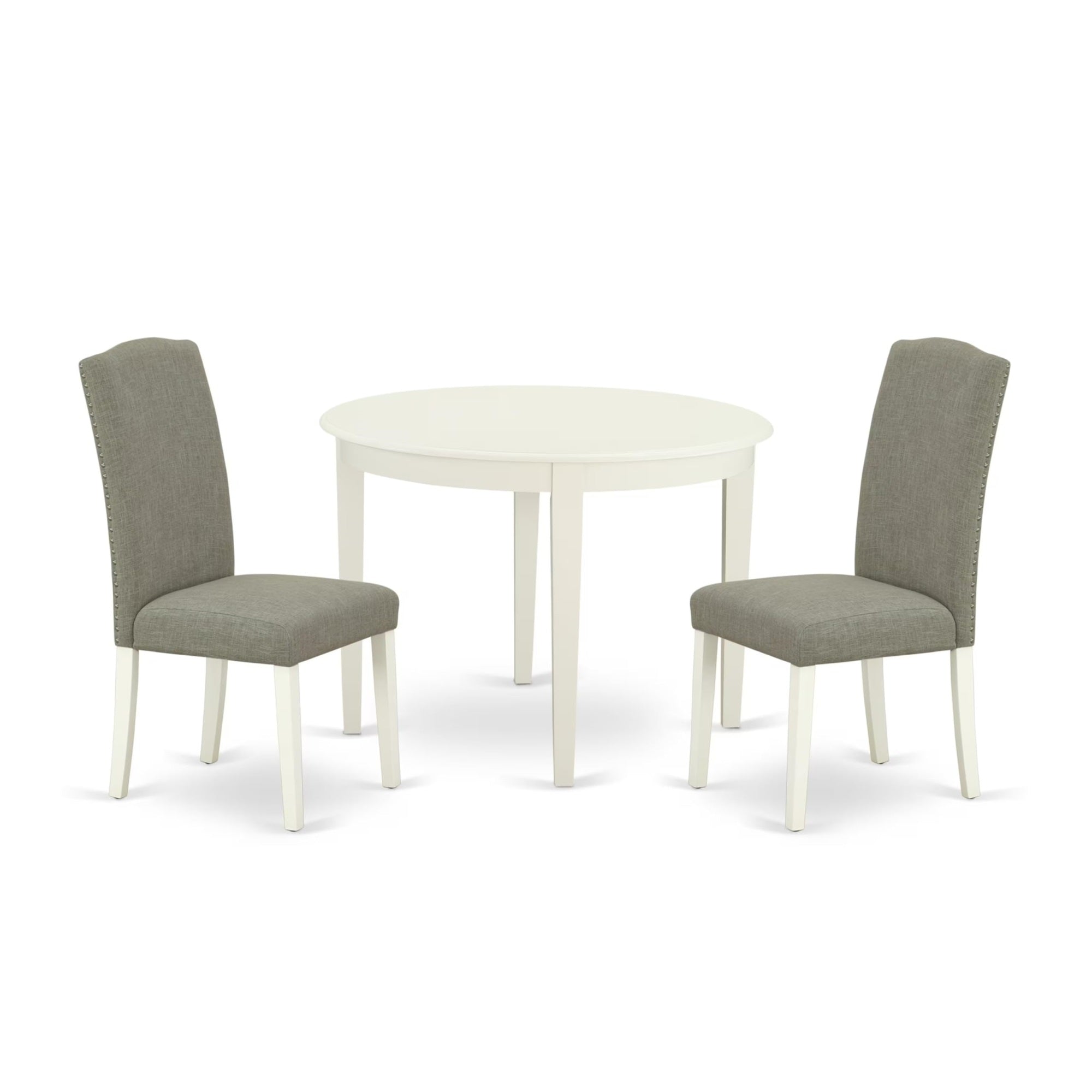 Casafoyer Boen3-Lwh-06 3 Piece Dining Room Furniture Set Contains A Round Kitchen Table And 2 Dark Shitake Linen Fabric Parson Dining Chairs, 42X42 Inch, Linen White