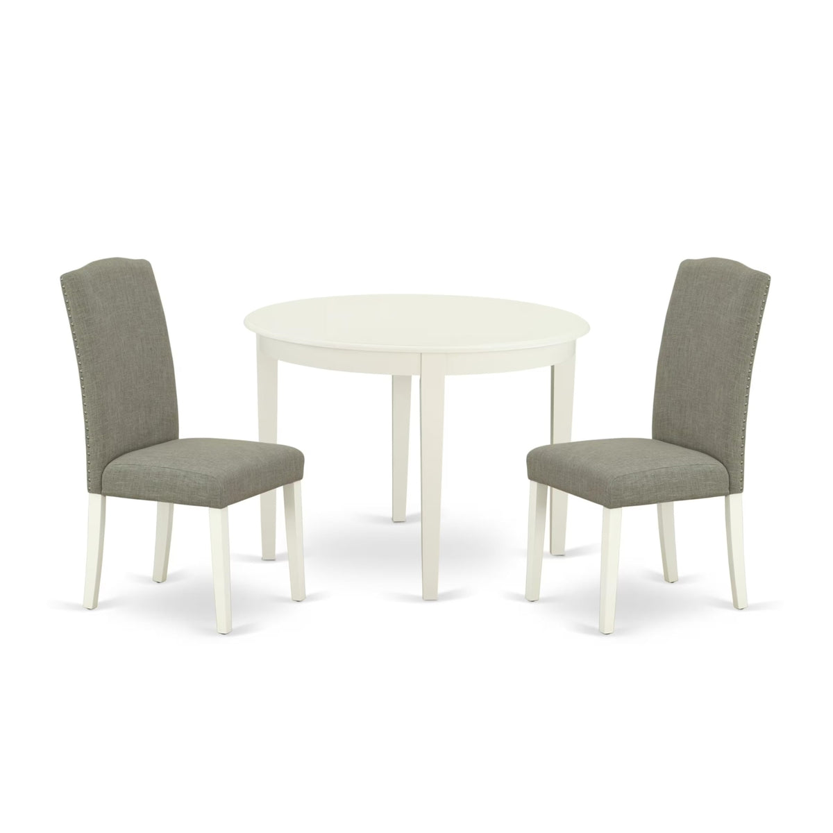 Casafoyer Boen3-Lwh-06 3 Piece Dining Room Furniture Set Contains A Round Kitchen Table And 2 Dark Shitake Linen Fabric Parson Dining Chairs, 42X42 Inch, Linen White