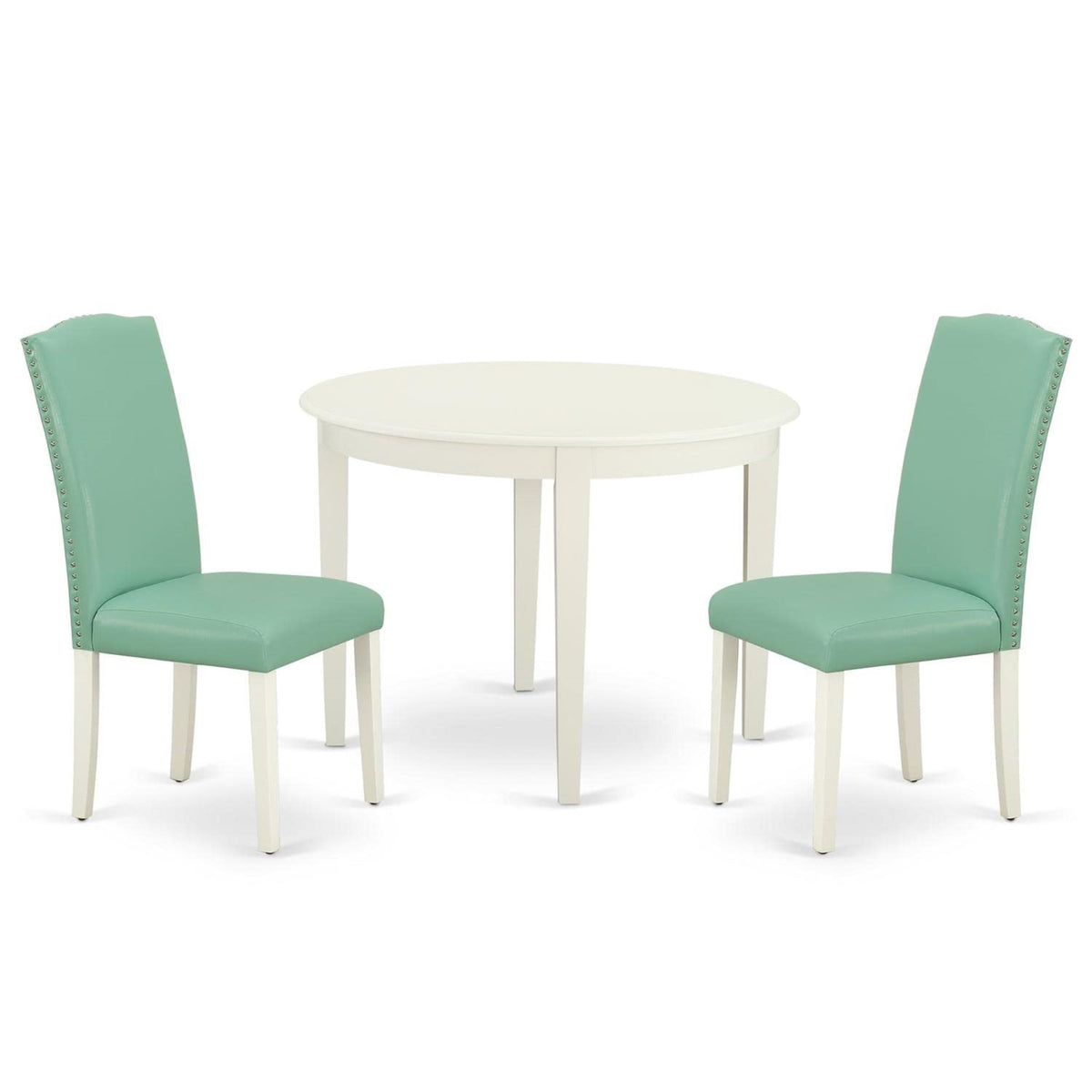 Casafoyer Boen3-Lwh-57 3 Piece Dining Room Table Set Contains A Round Kitchen Table And 2 Pond Faux Leather Upholstered Parson Chairs, 42X42 Inch, Linen White