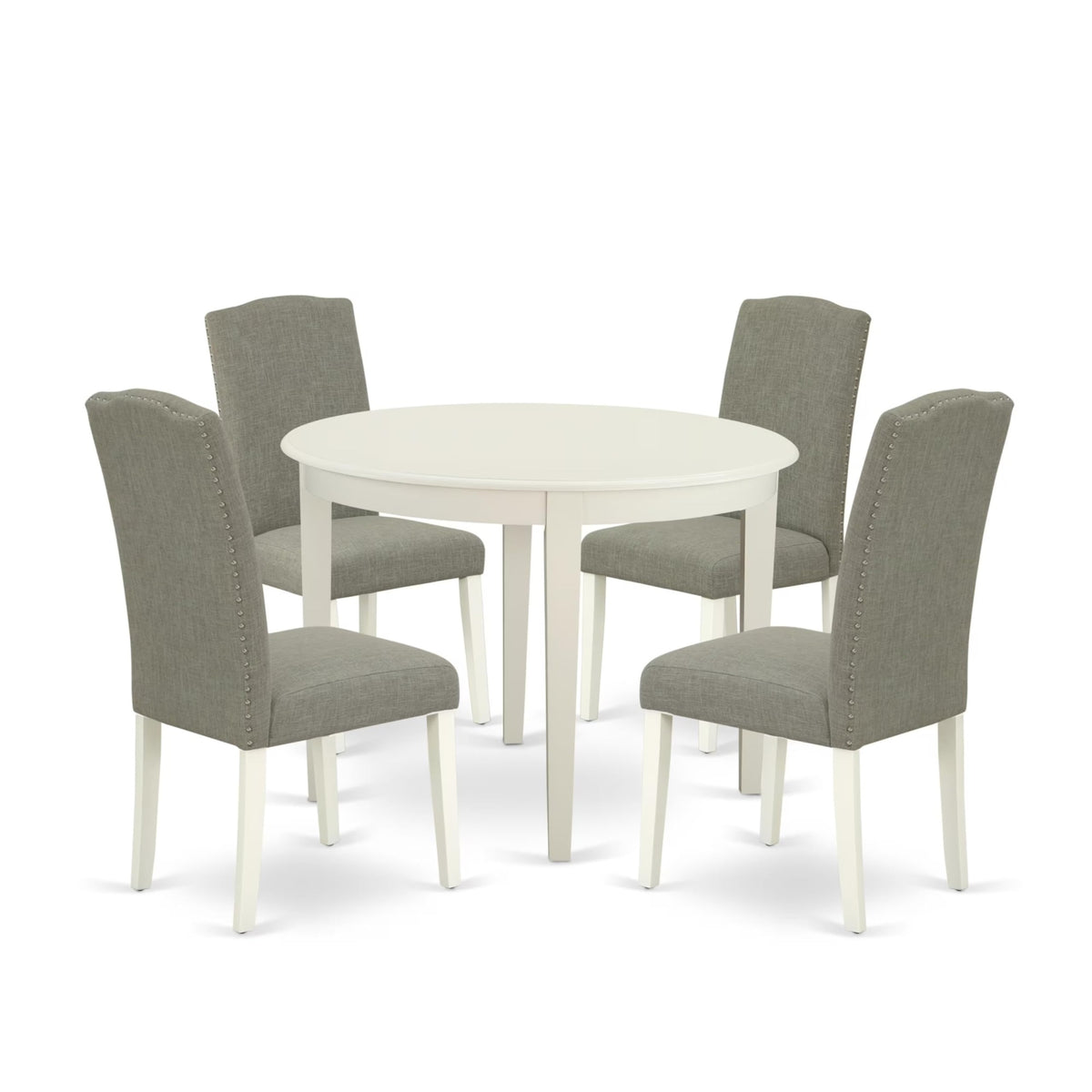 Casafoyer Boen5-Lwh-06 5 Piece Dinette Set For 4 Includes A Round Kitchen Table And 4 Dark Shitake Linen Fabric Parson Dining Room Chairs, 42X42 Inch, Linen White