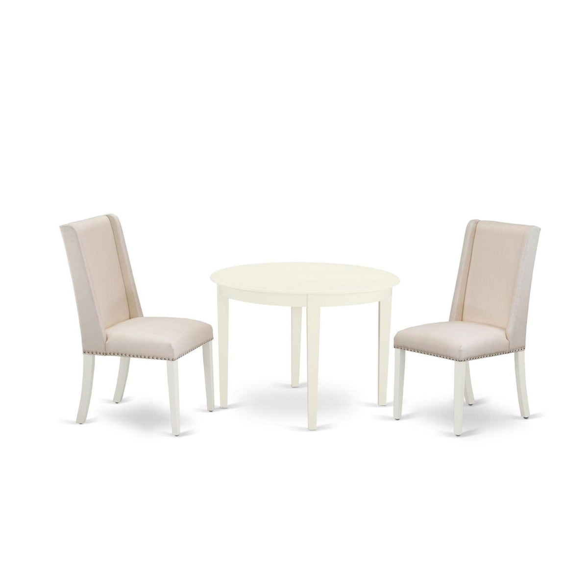 Casafoyer Bofl3-Whi-01 3 Piece Dining Room Table Set Contains A Round Kitchen Table And 2 Cream Linen Fabric Parsons Dining Chairs, 42X42 Inch, Linen White