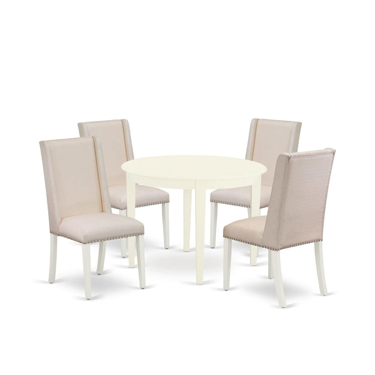 Casafoyer Bofl5-Whi-01 5 Piece Dinette Set For 4 Includes A Round Kitchen Table And 4 Cream Linen Fabric Parson Dining Room Chairs, 42X42 Inch, Linen White