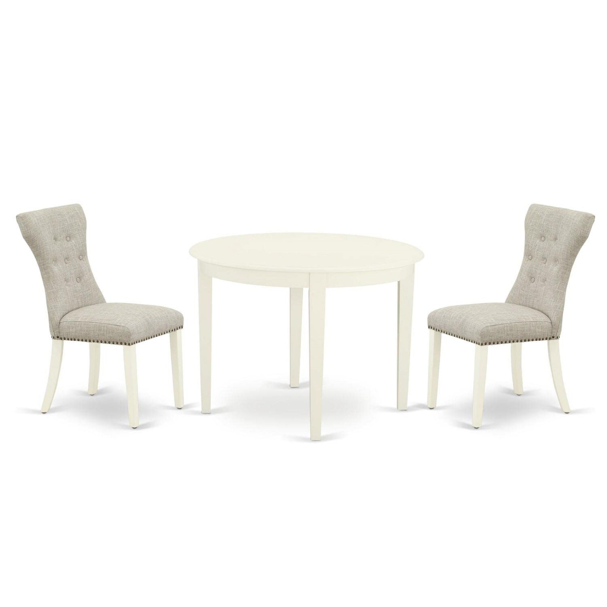 Casafoyer Boga3-Whi-35 3 Piece Dining Table Set For Small Spaces Contains A Round Kitchen Table And 2 Doeskin Linen Fabric Parson Dining Chairs, 42X42 Inch, Linen White