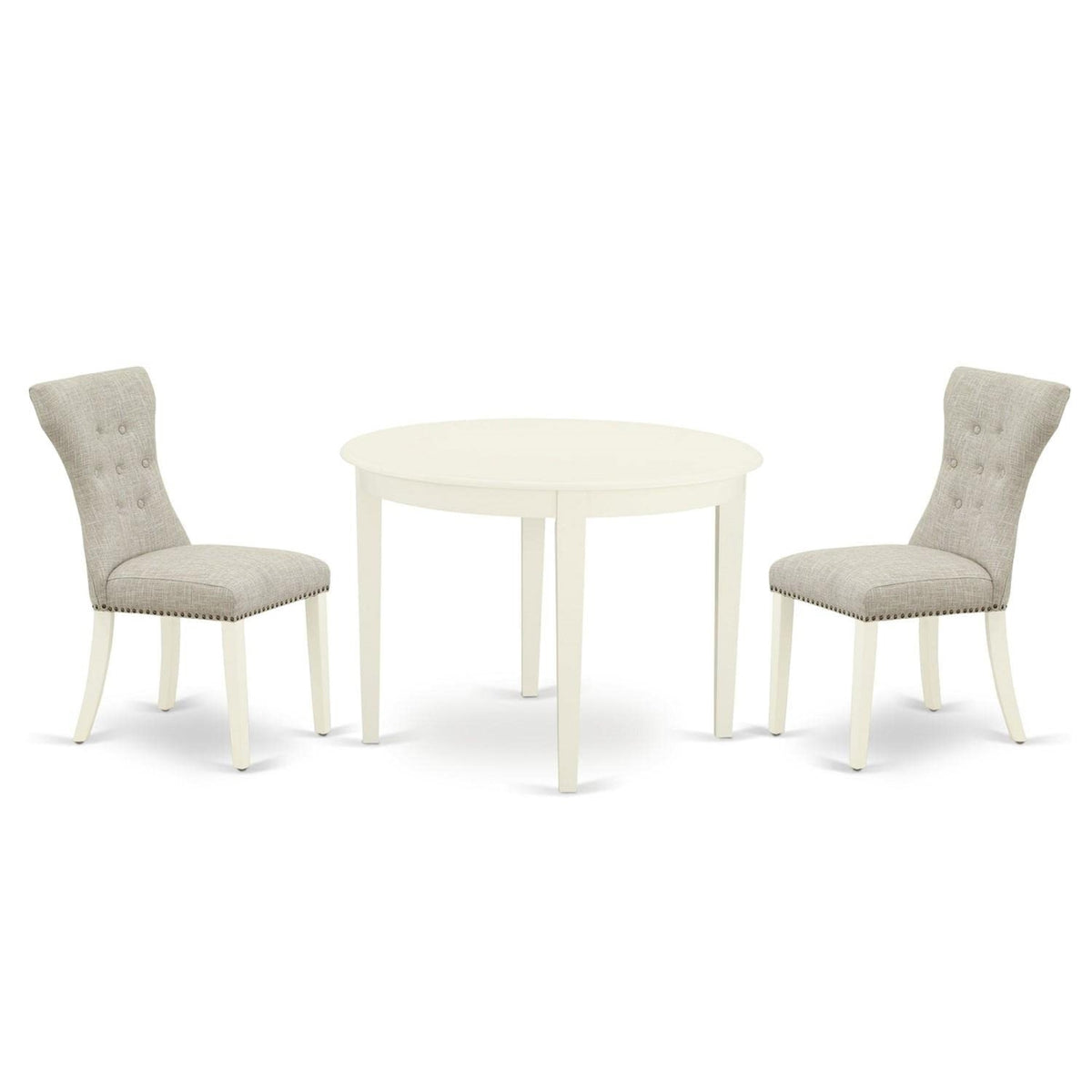 Casafoyer Boga3-Whi-35 3 Piece Dining Table Set For Small Spaces Contains A Round Kitchen Table And 2 Doeskin Linen Fabric Parson Dining Chairs, 42X42 Inch, Linen White