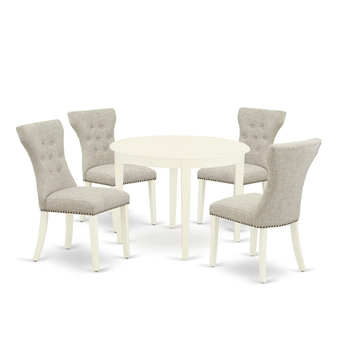 Casafoyer Boga5-Whi-35 Boston 5 Piece Kitchen Set For 4 Includes A Round Room Table And 4 Doeskin Fabric Parsons Dining Chairs, Linen White, 42X42 Inch