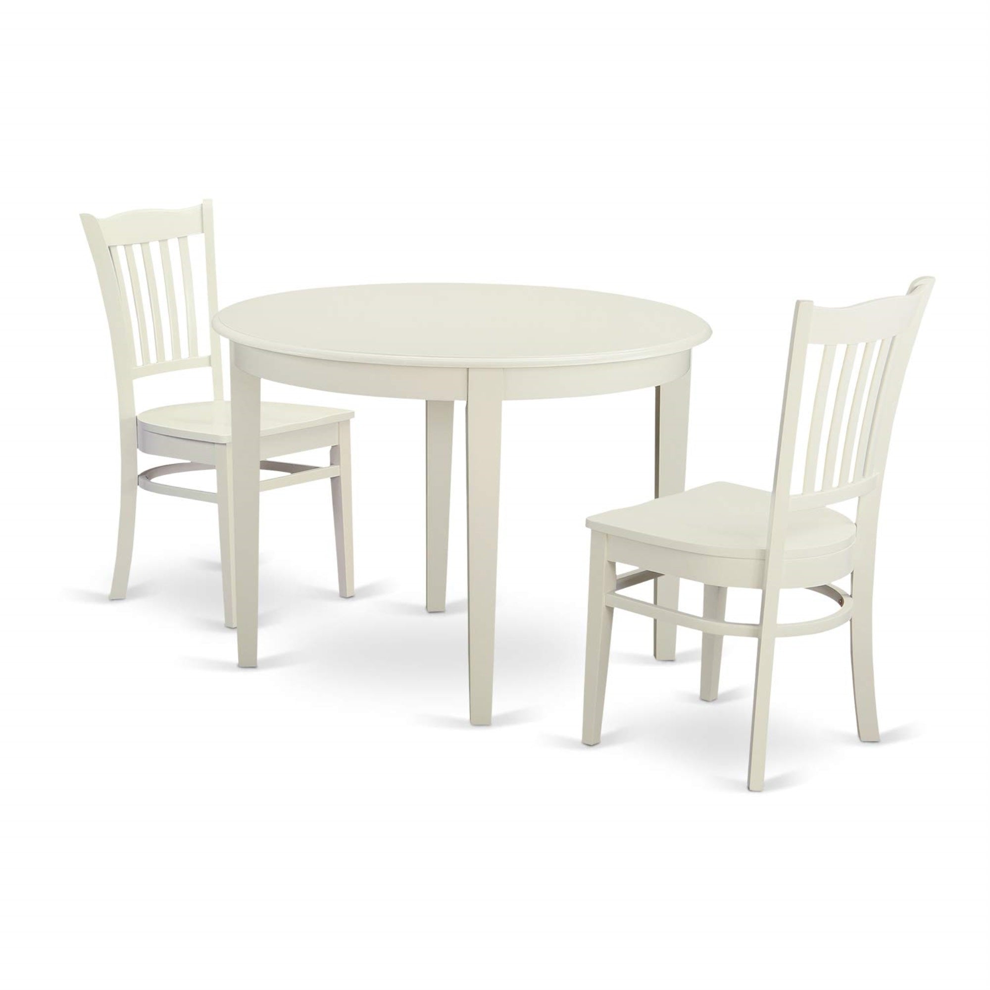 East West Furniture Bogr3-Whi-W Boston 3 Piece Set For Small Spaces Contains A Round Kitchen Table And 2 Dining Chairs, Linen White, 42X42 Inch