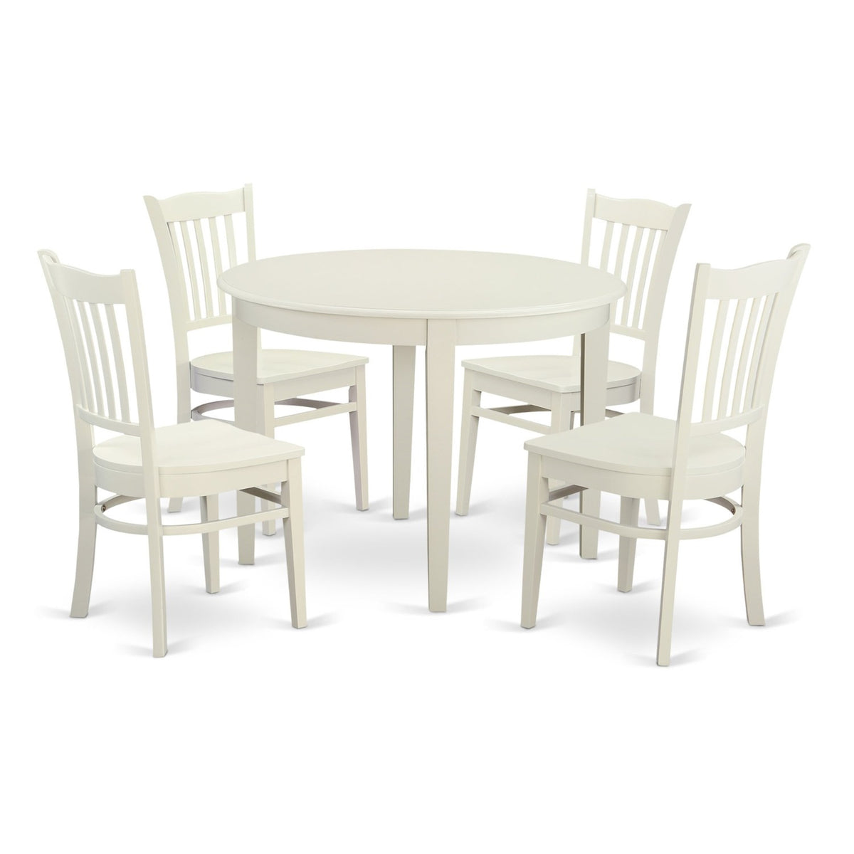 Ergode Bogr5-Whi-W, 5 Piece Round Dining Table Set, Wooden Kitchen Furniture, Small Table & 4 Chairs, Asian Real Wood, Easy To Clean, Linen White, 42X42 Inch