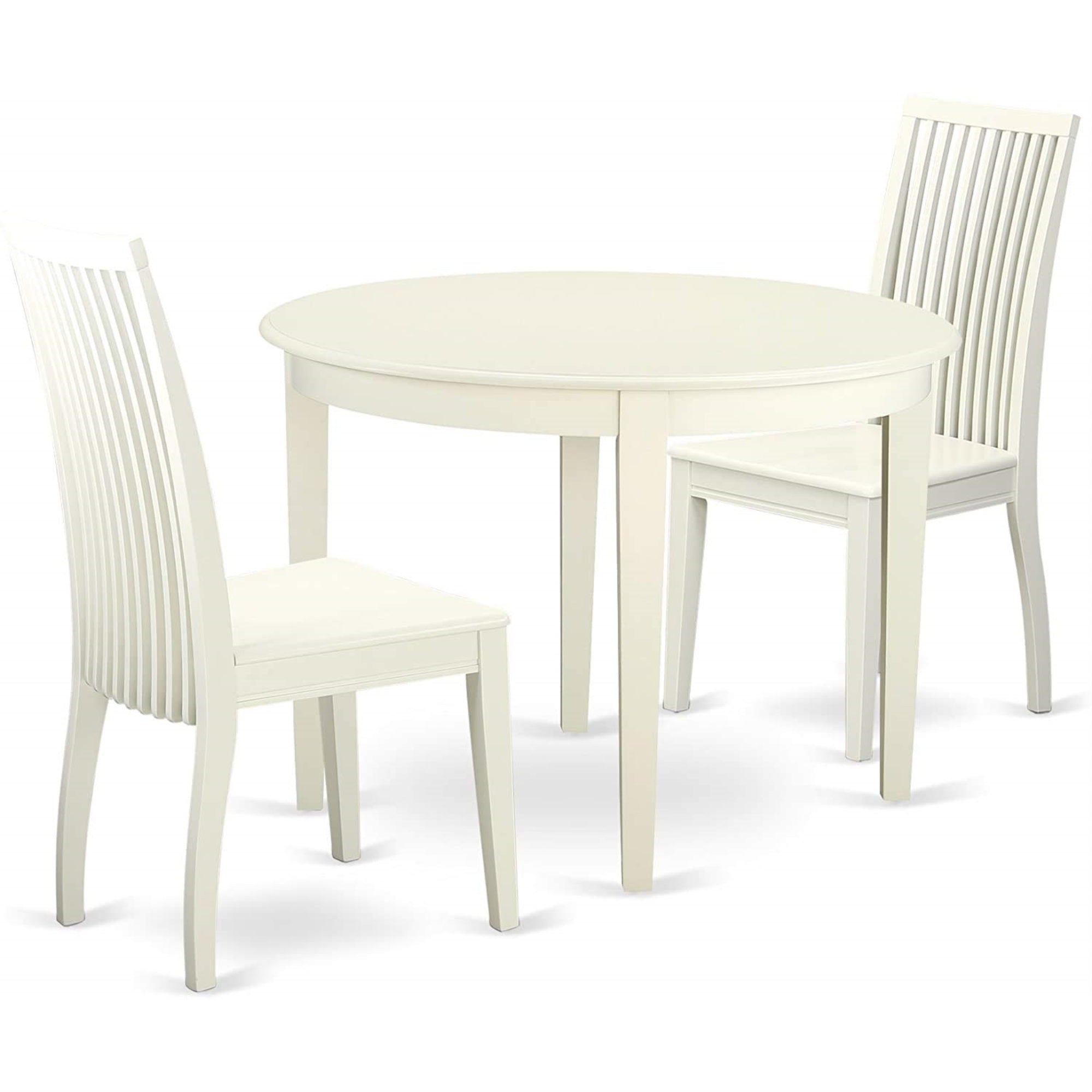 East West Furniture Boip3-Lwh-W Boston 3 Piece Kitchen Set For Small Spaces Contains A Round Room Table And 2 Dining Chairs, Linen White, 42X42 Inch